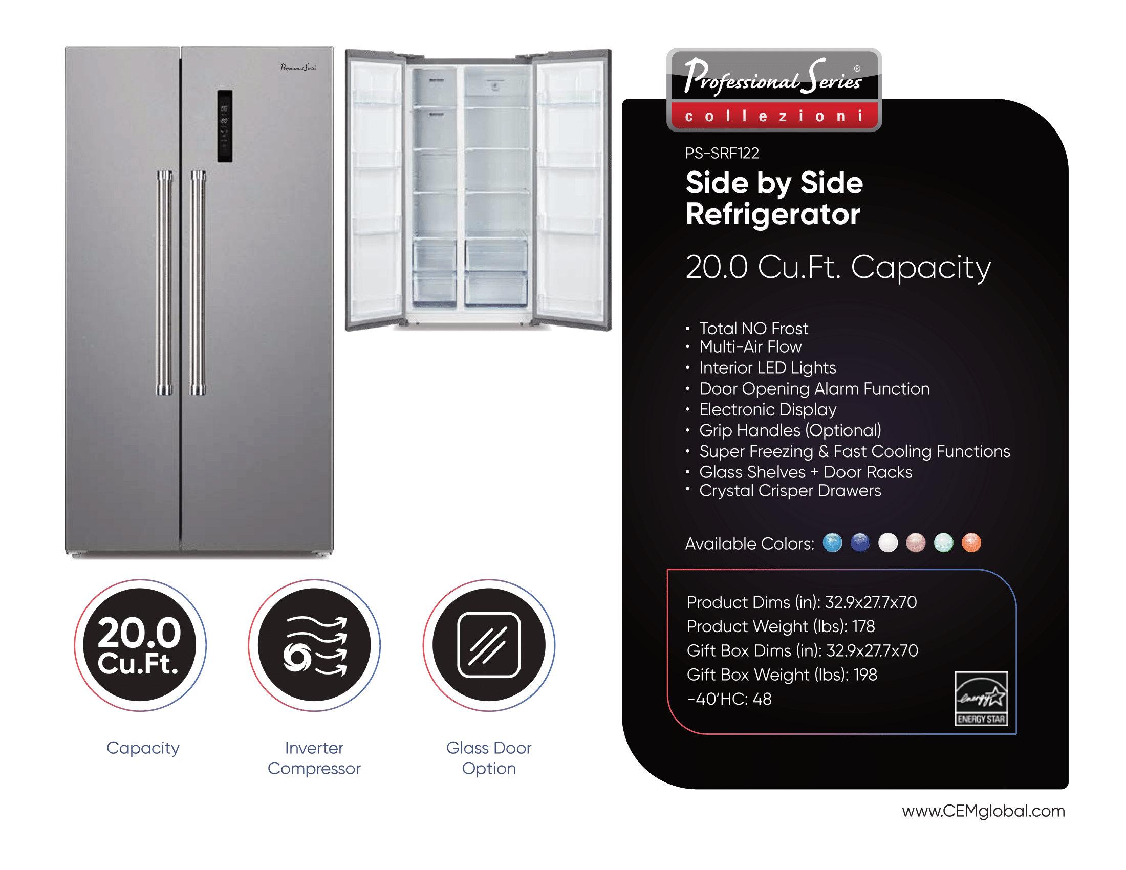 Side by Side Refrigerator 20.0 Cu.Ft.