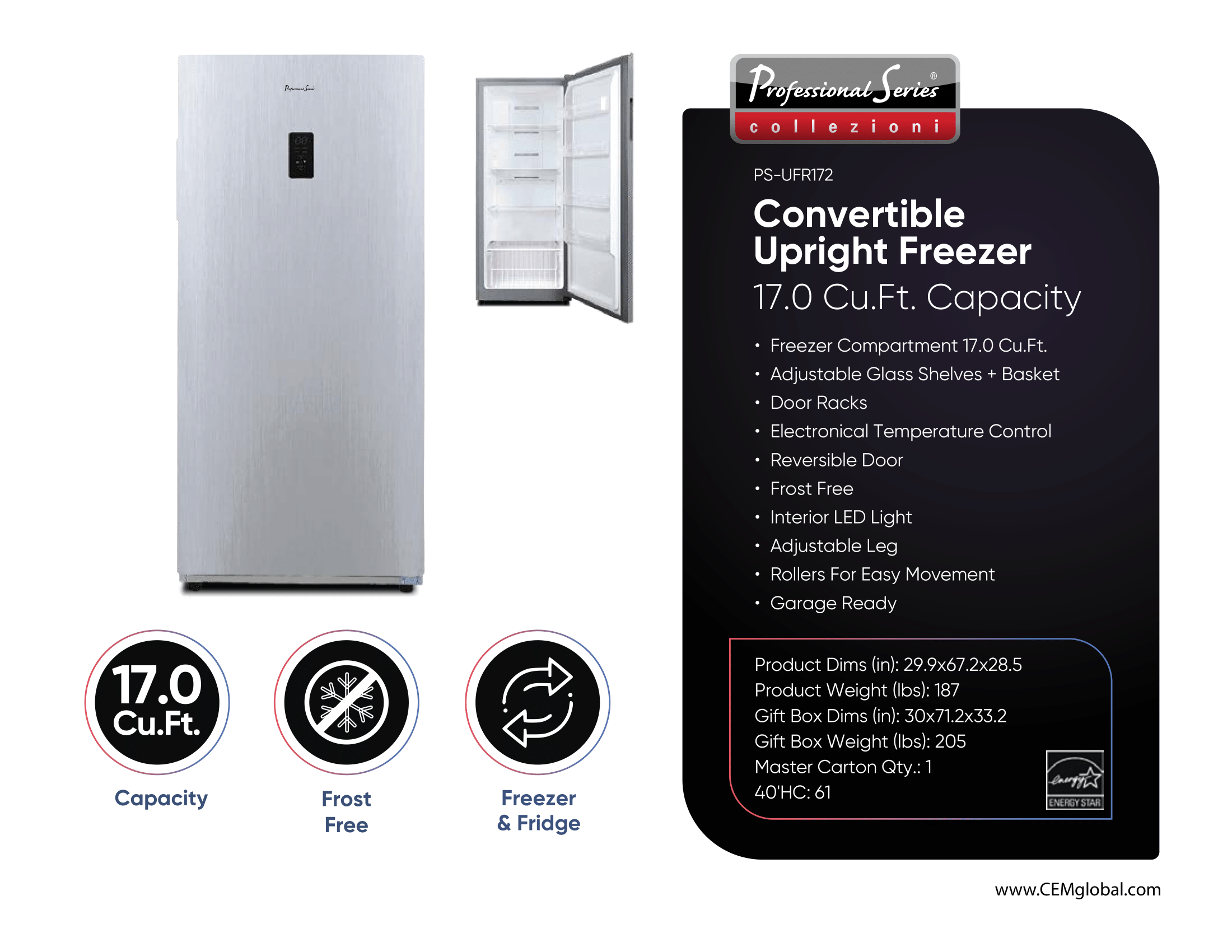 Convertible Upright Freezer 17.0 Cu.Ft.