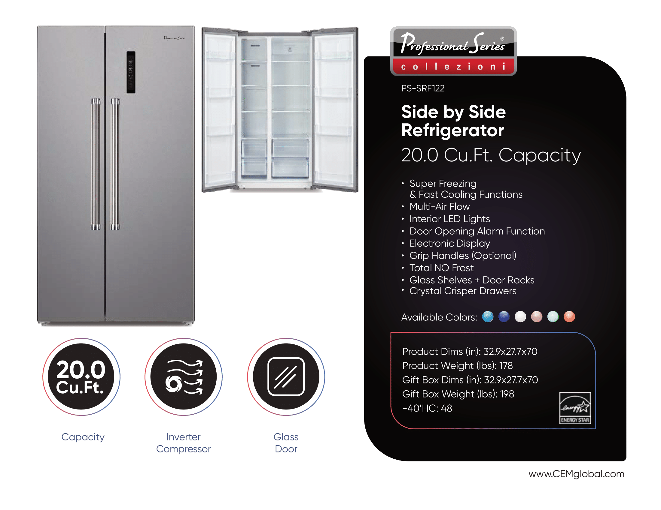 Side by Side Refrigerator 20.0 Cu.Ft