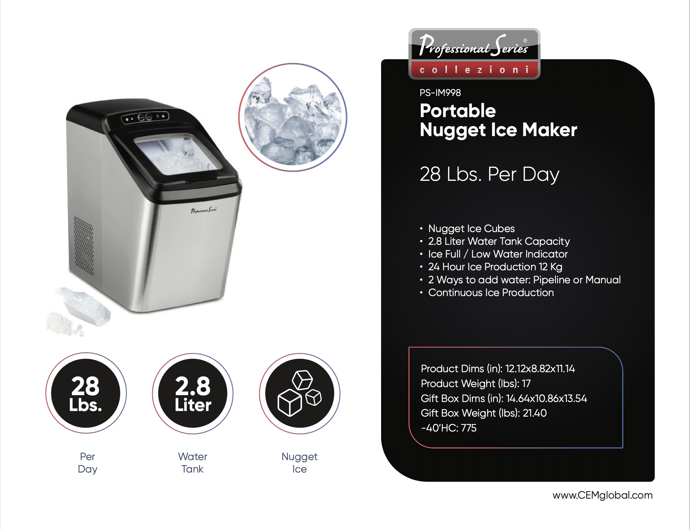 Portable Nugget Ice Maker 28 Lbs.
