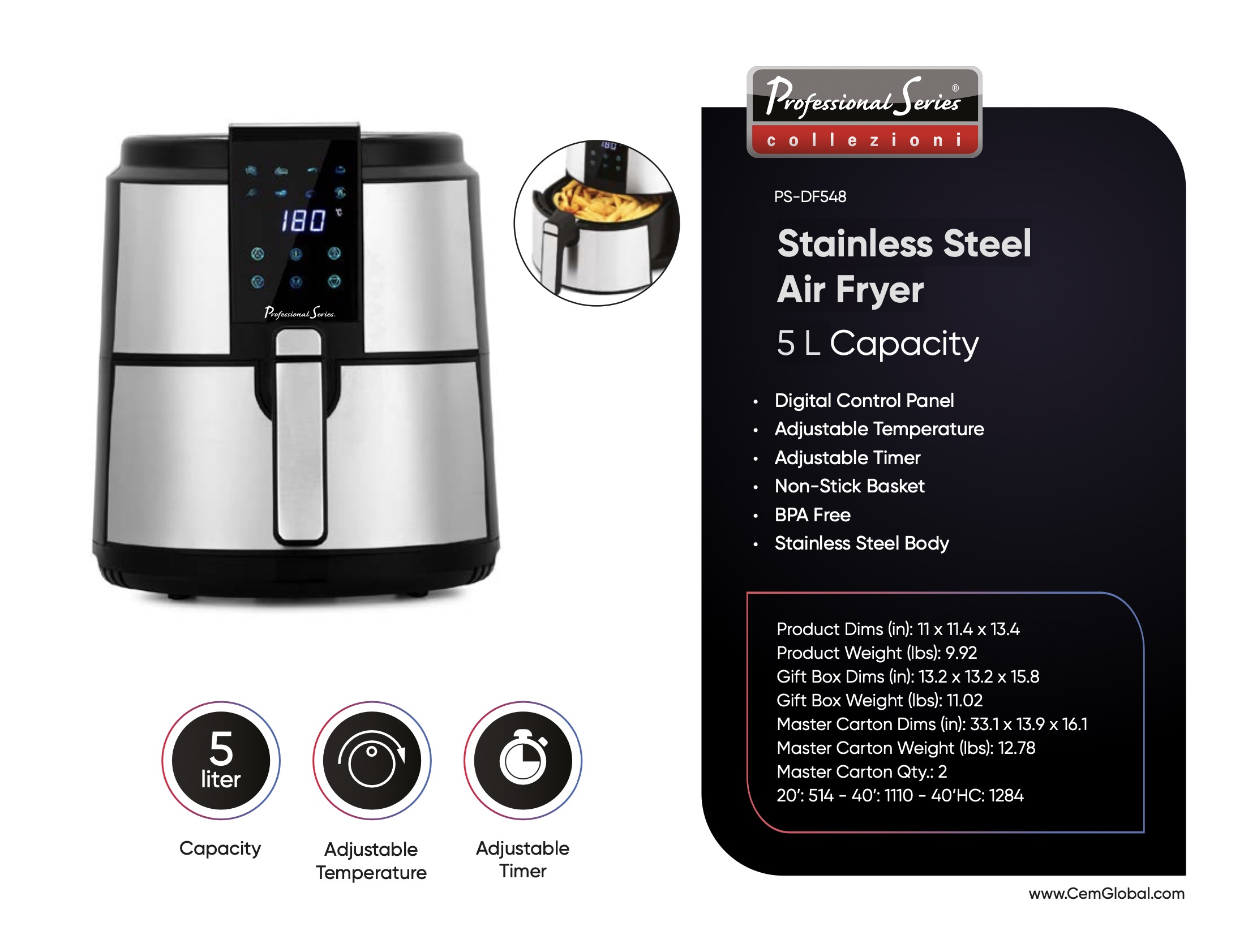 Stainless Steel Air Fryer 5 L