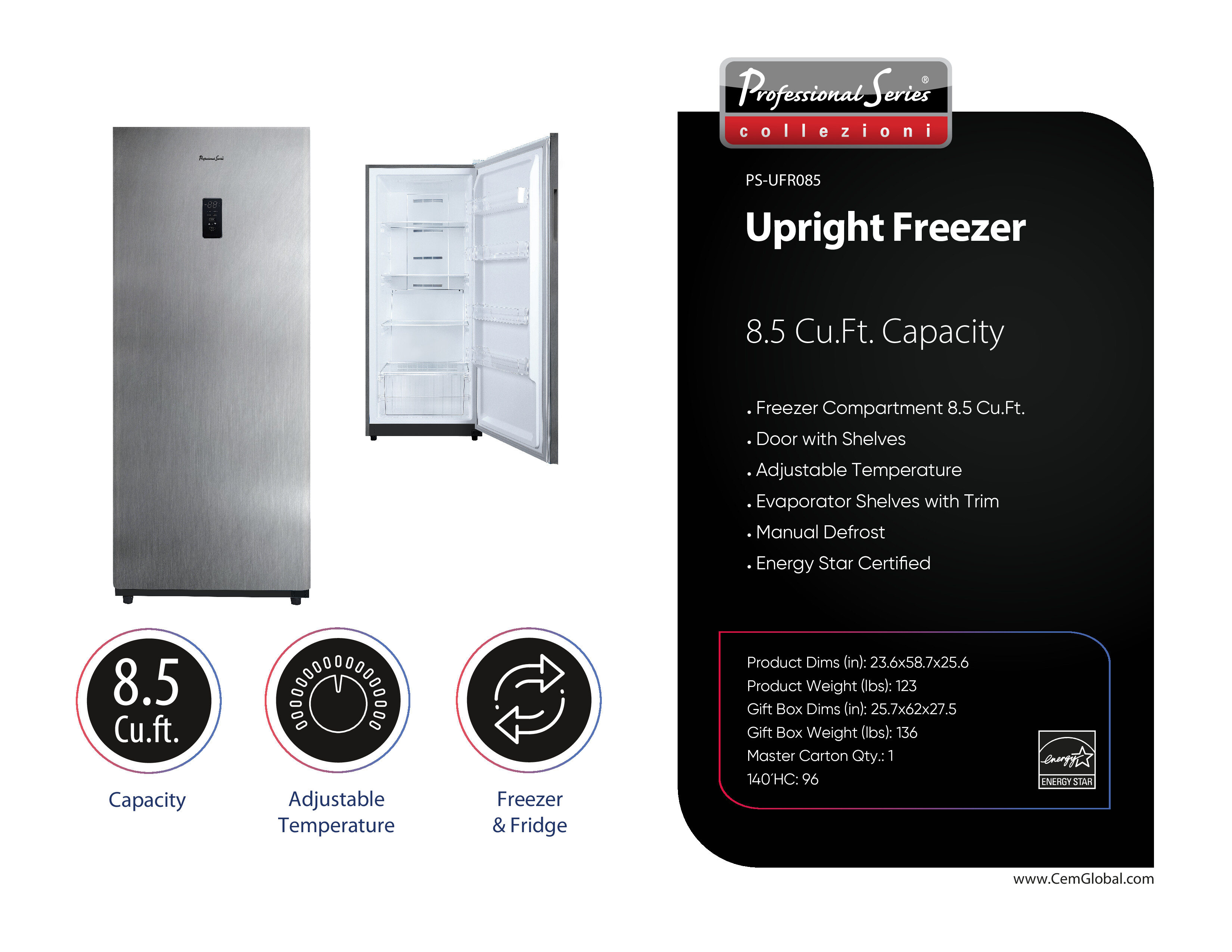 Upright Freezer 8.5 Cu.Ft. Capacity
