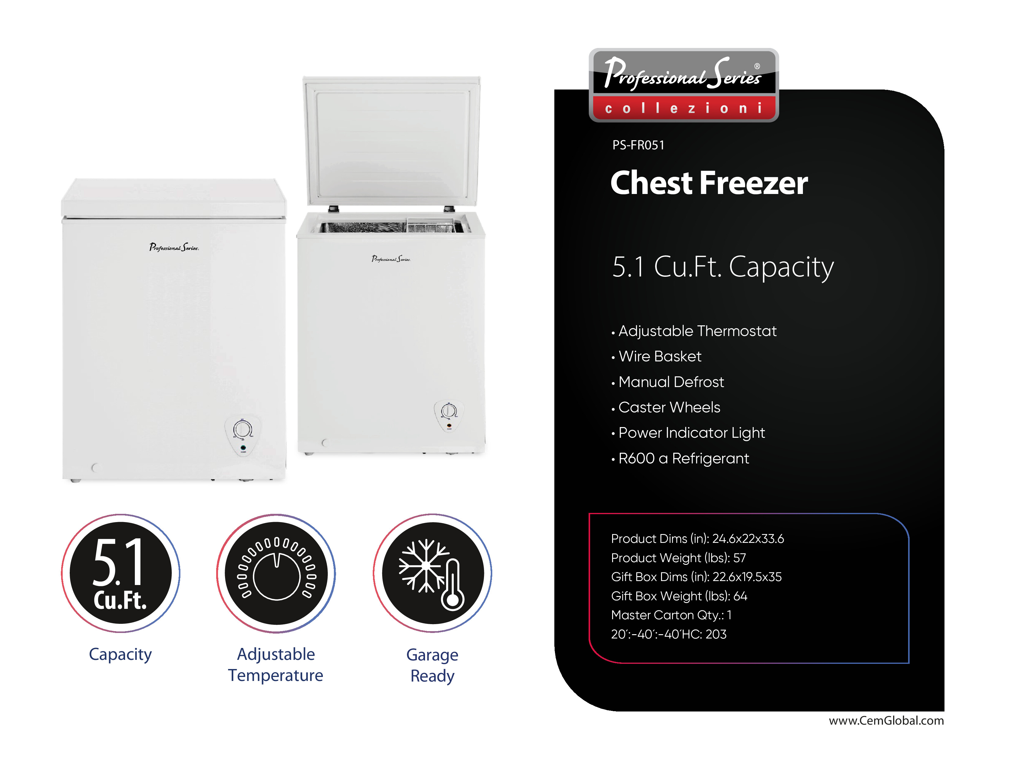 Chest Freezer 5.1 Cu.Ft. Capacity