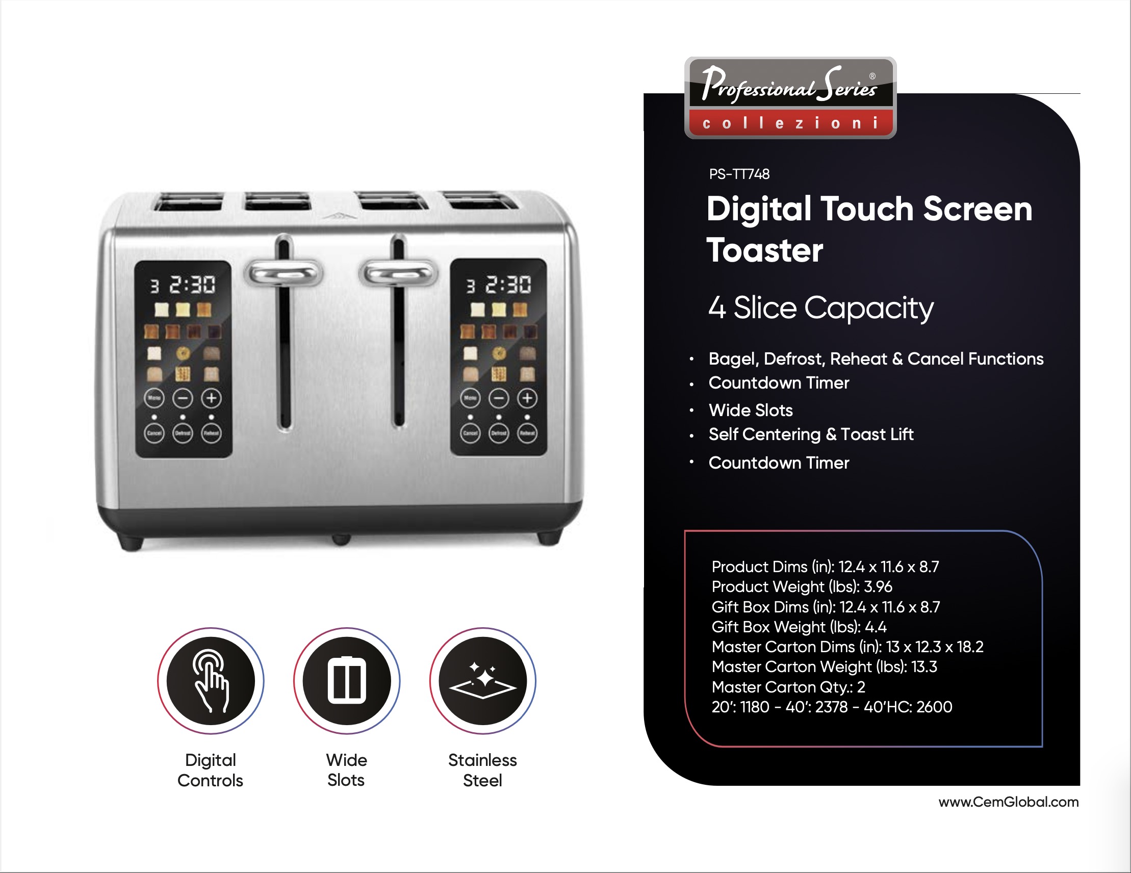 Digital Touch Screen Toaster 4 Slice