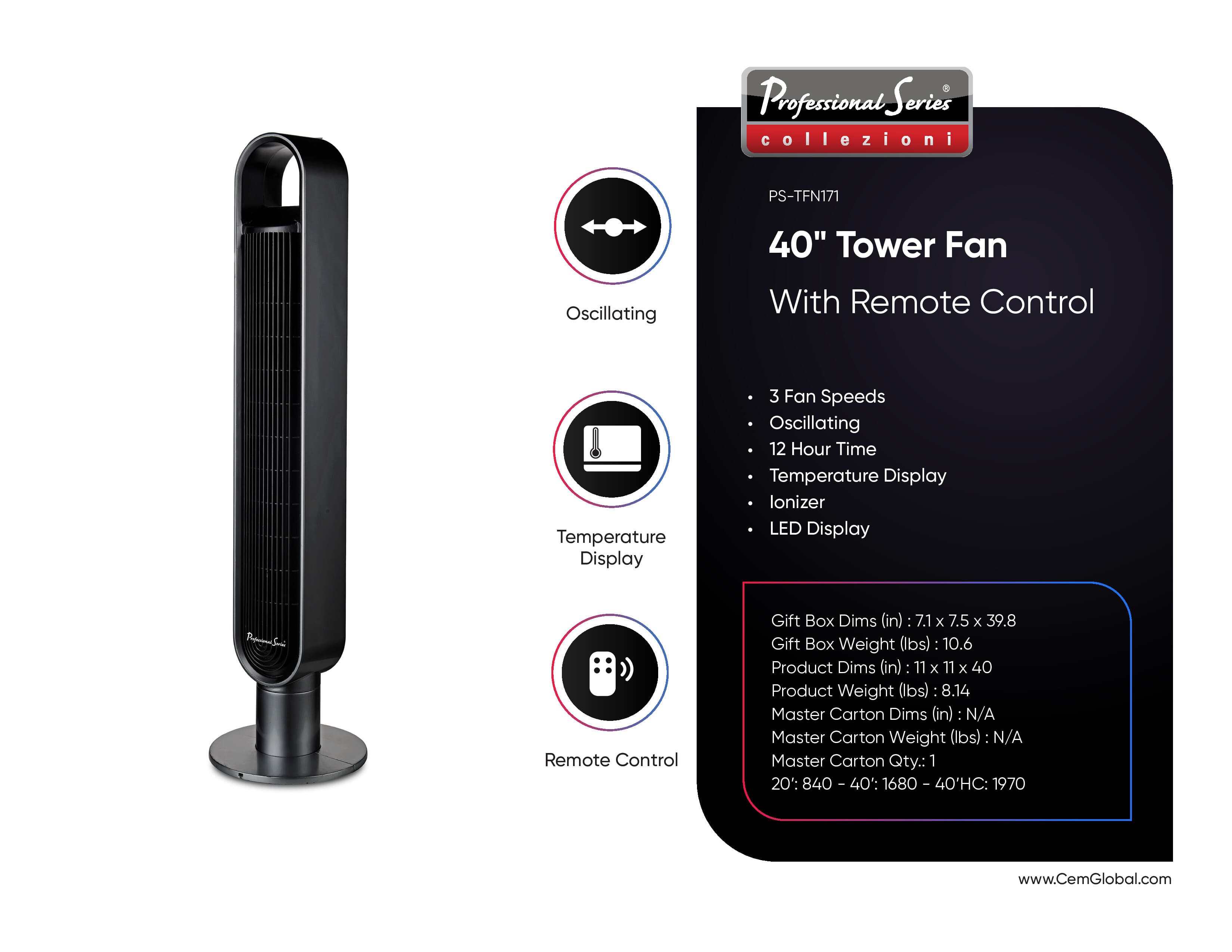 40" Tower Fan With Remote Control