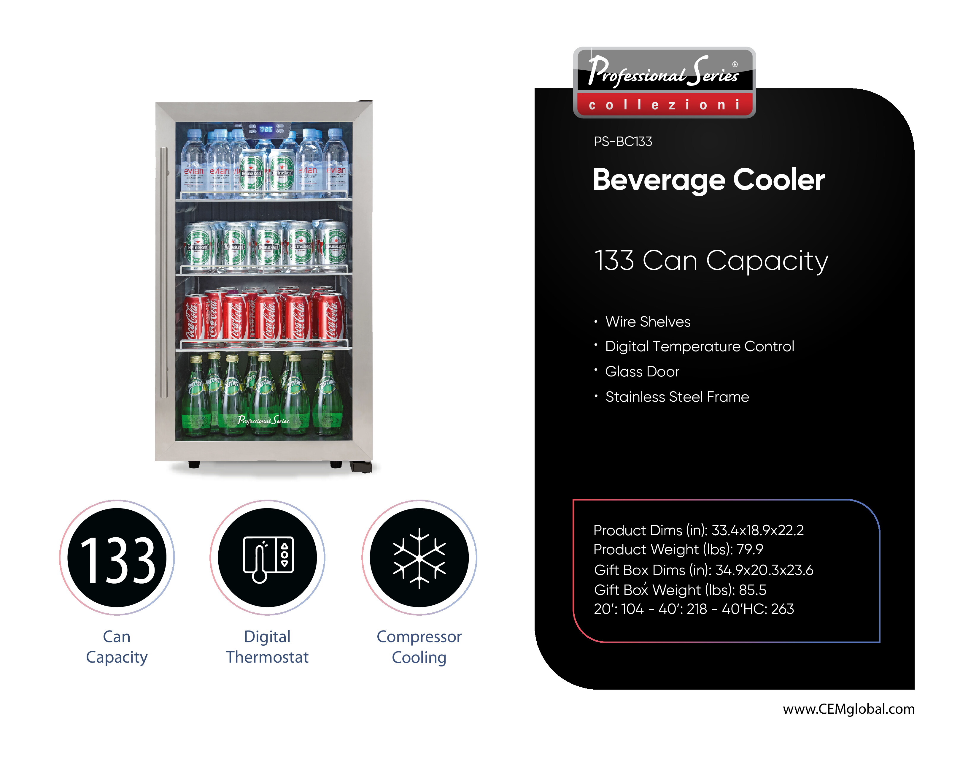 Beverage Cooler 133 Can Capacity