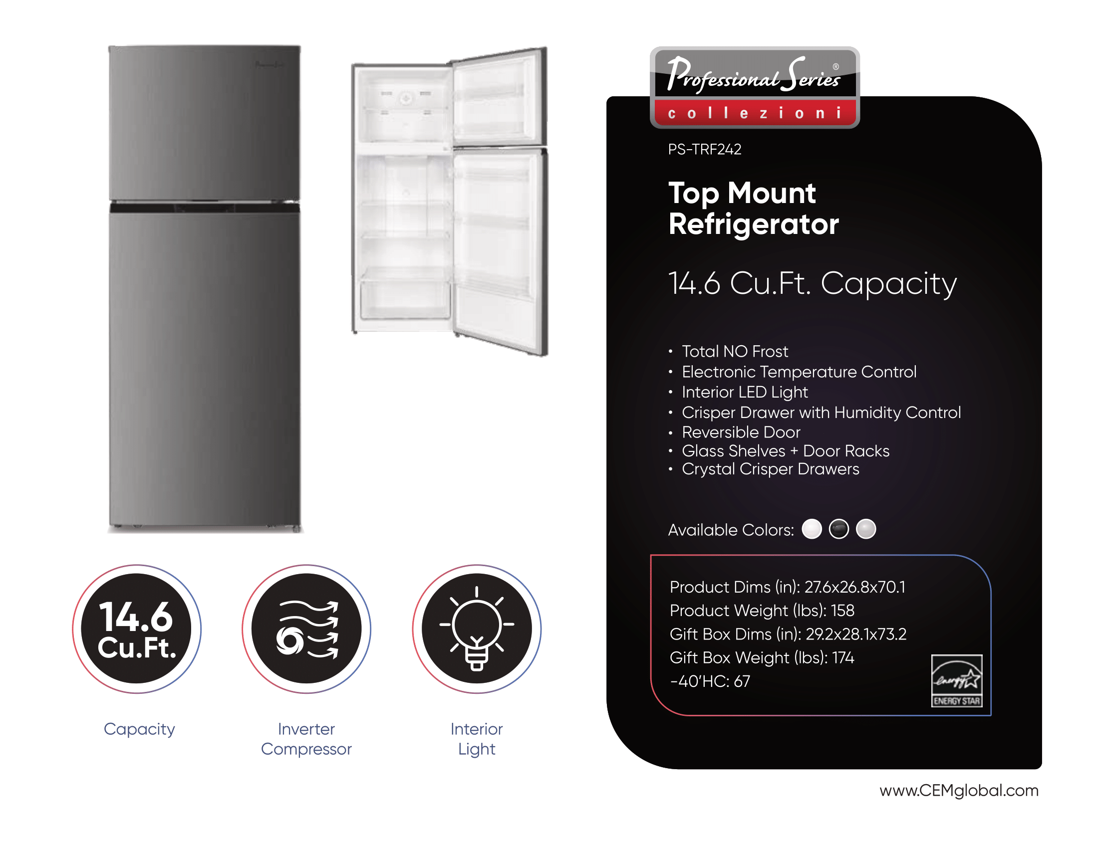 Top Mount Refrigerator 14.6 Cu.Ft.
