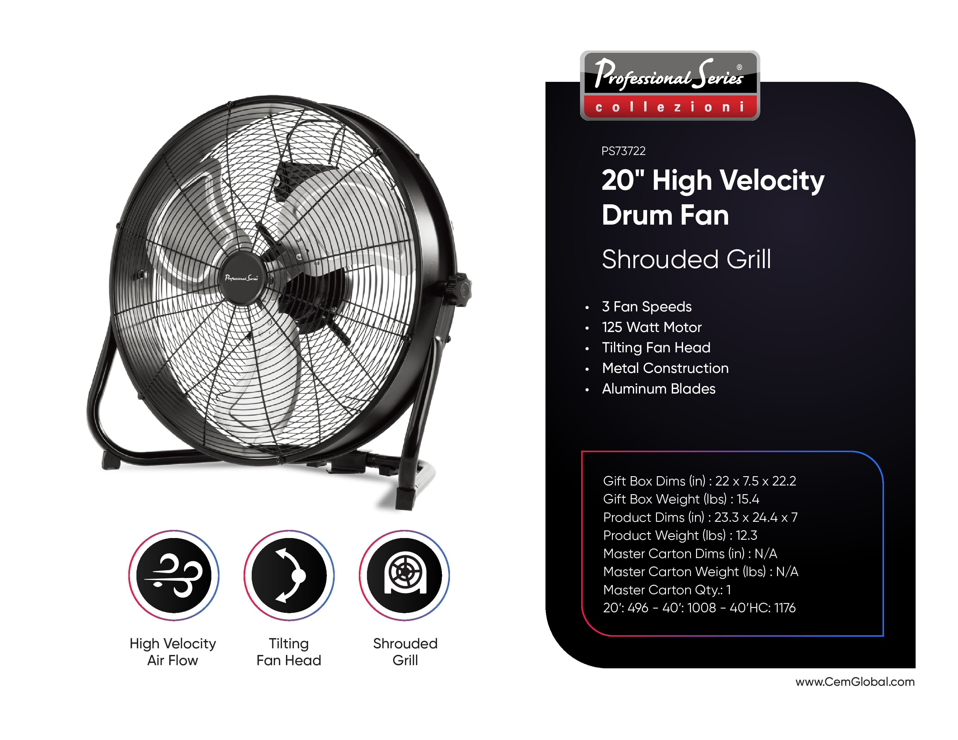 20" High Velocity Drum Fan