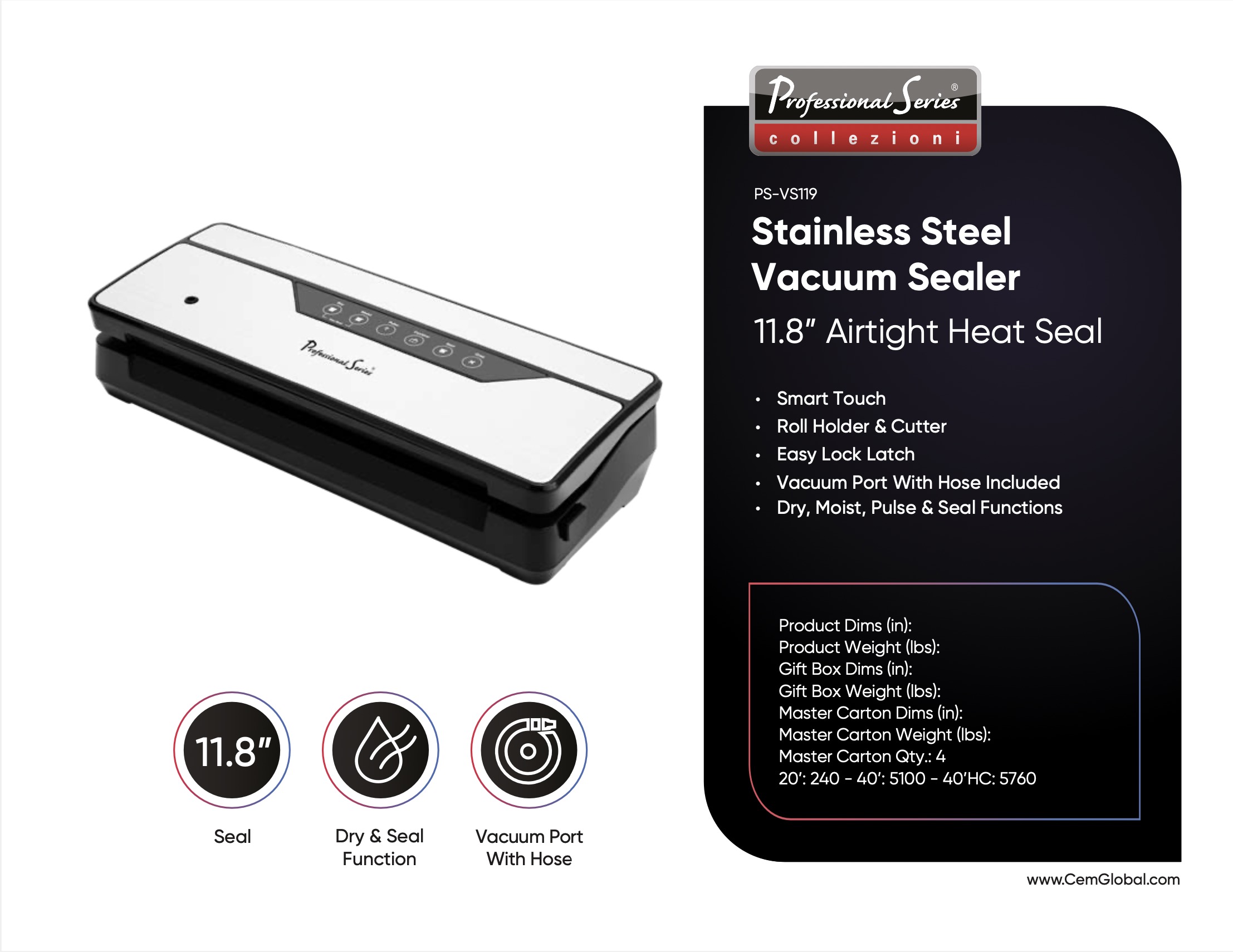 Stainless Steel Vacuum Sealer 11.8”