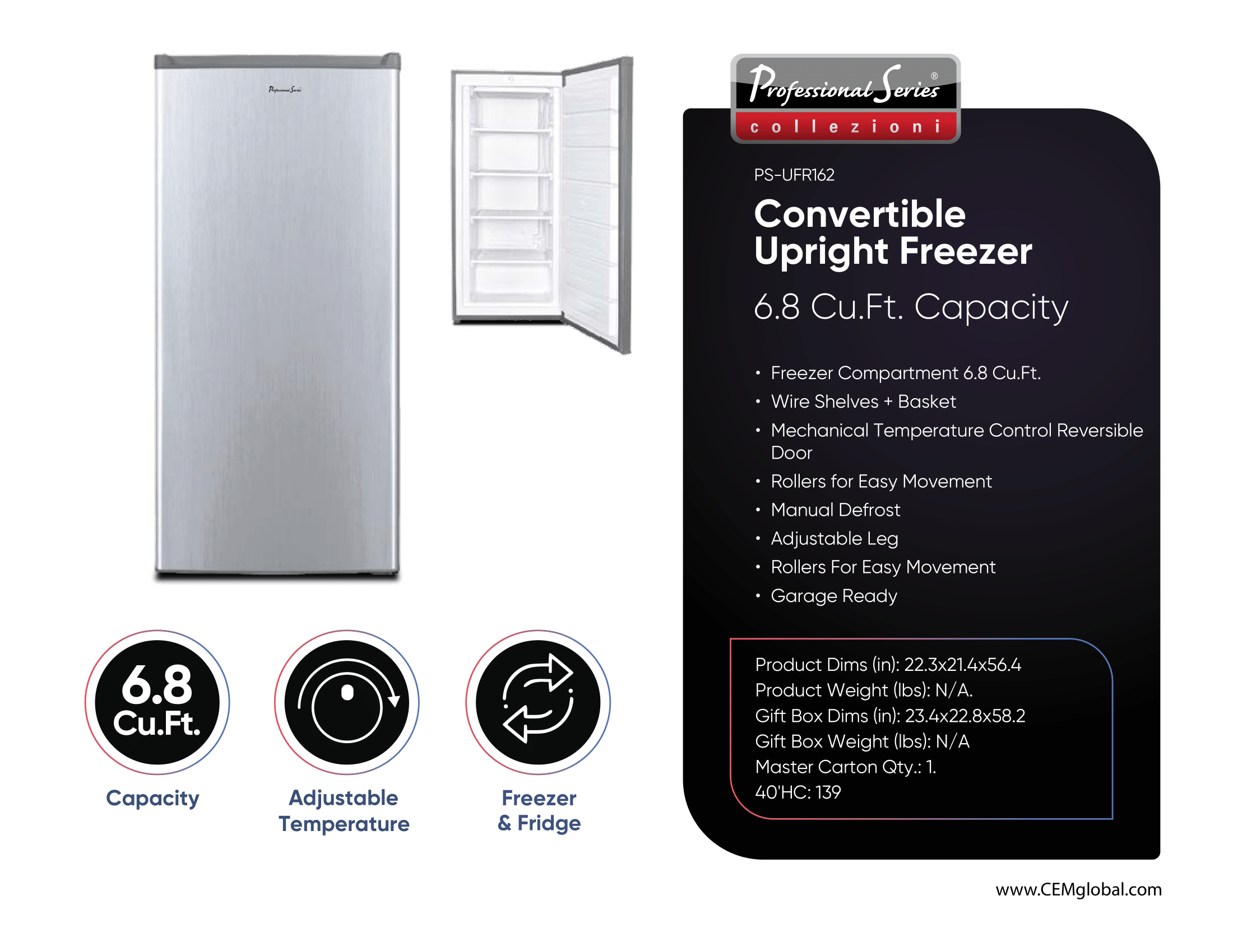 Convertible Upright Freezer 6.8 Cu.Ft