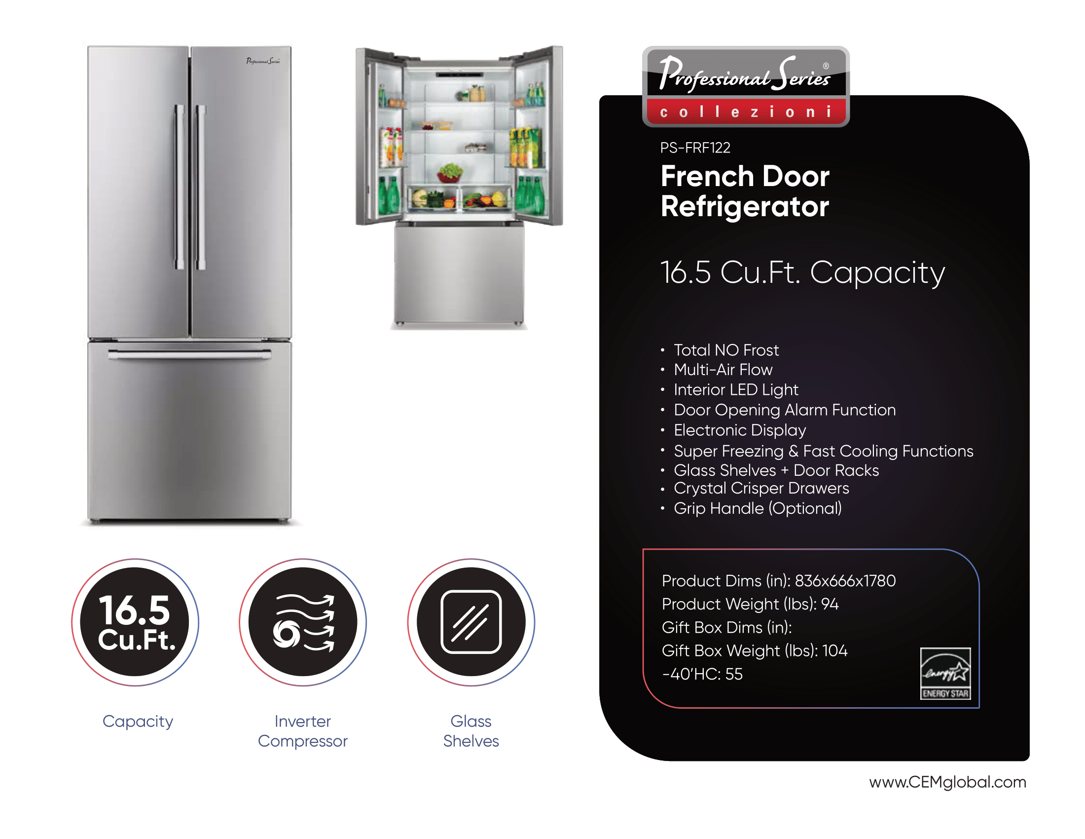French Door Refrigerator 16.5 Cu.Ft.