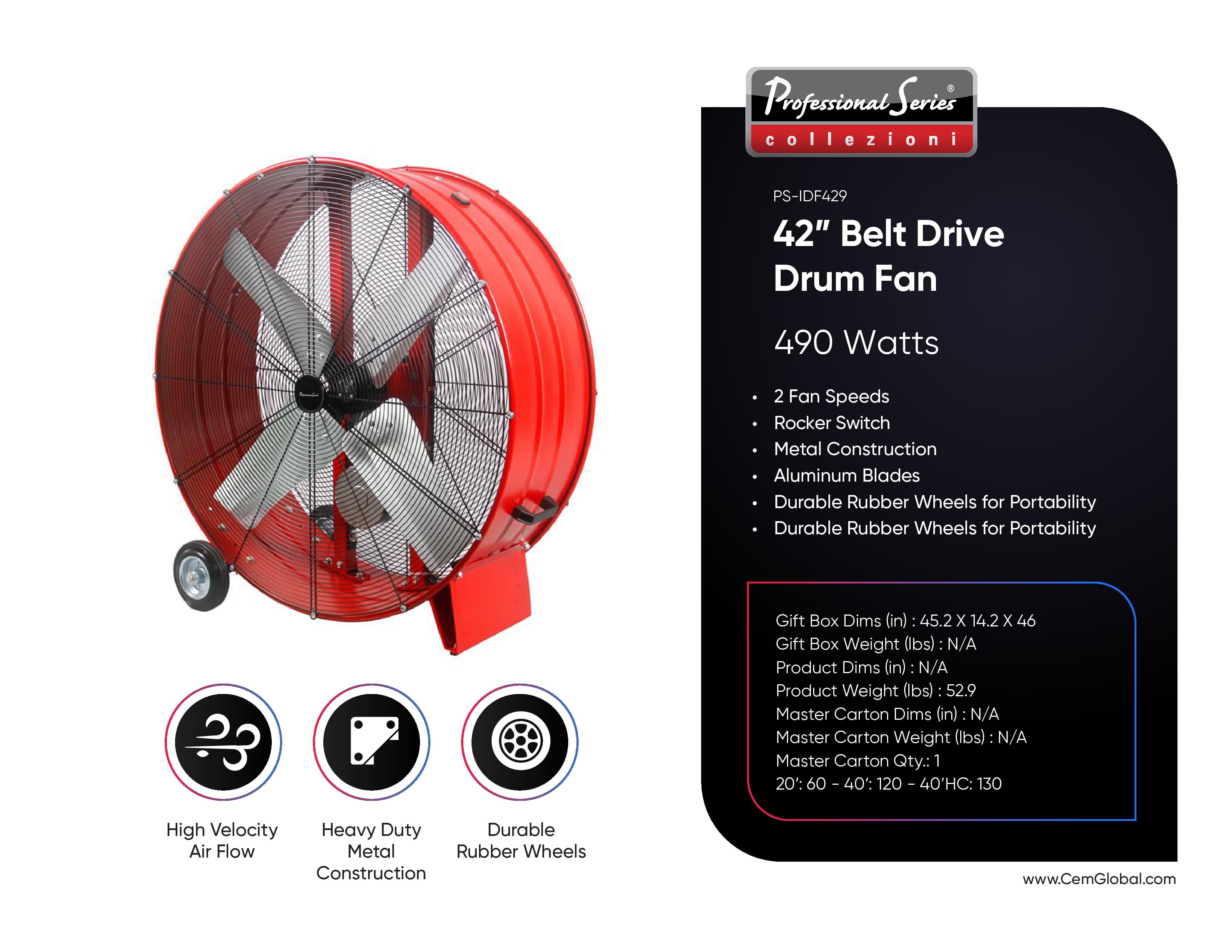 42” Belt Drive Drum Fan