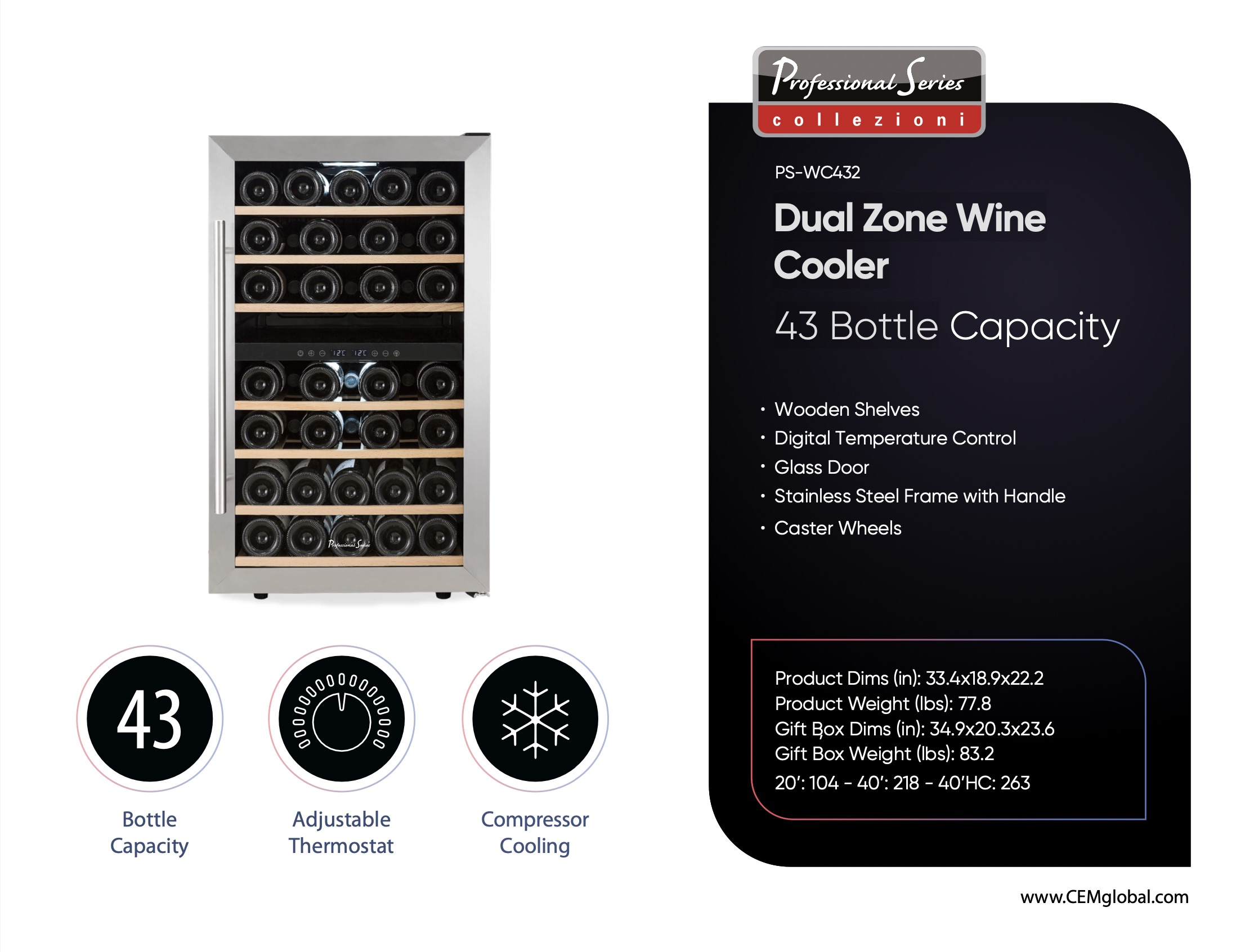 Dual Zone Wine Cooler 43 Bottle