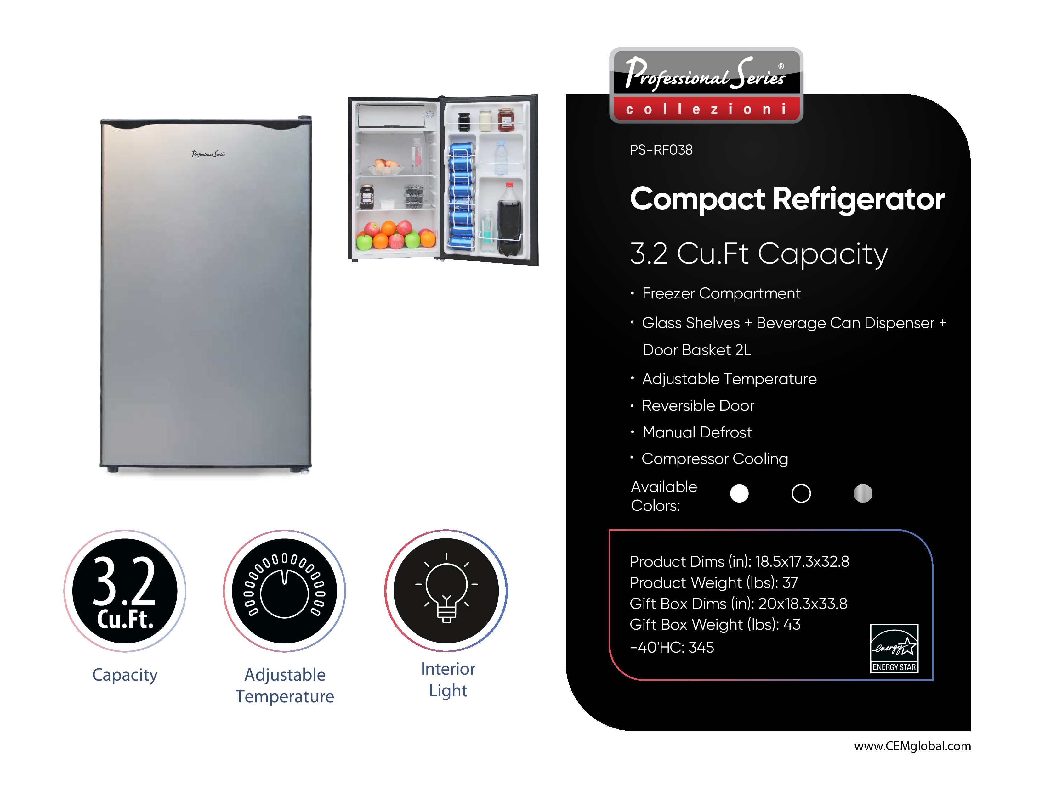 Compact Refrigerator 3.2 Cu.Ft.