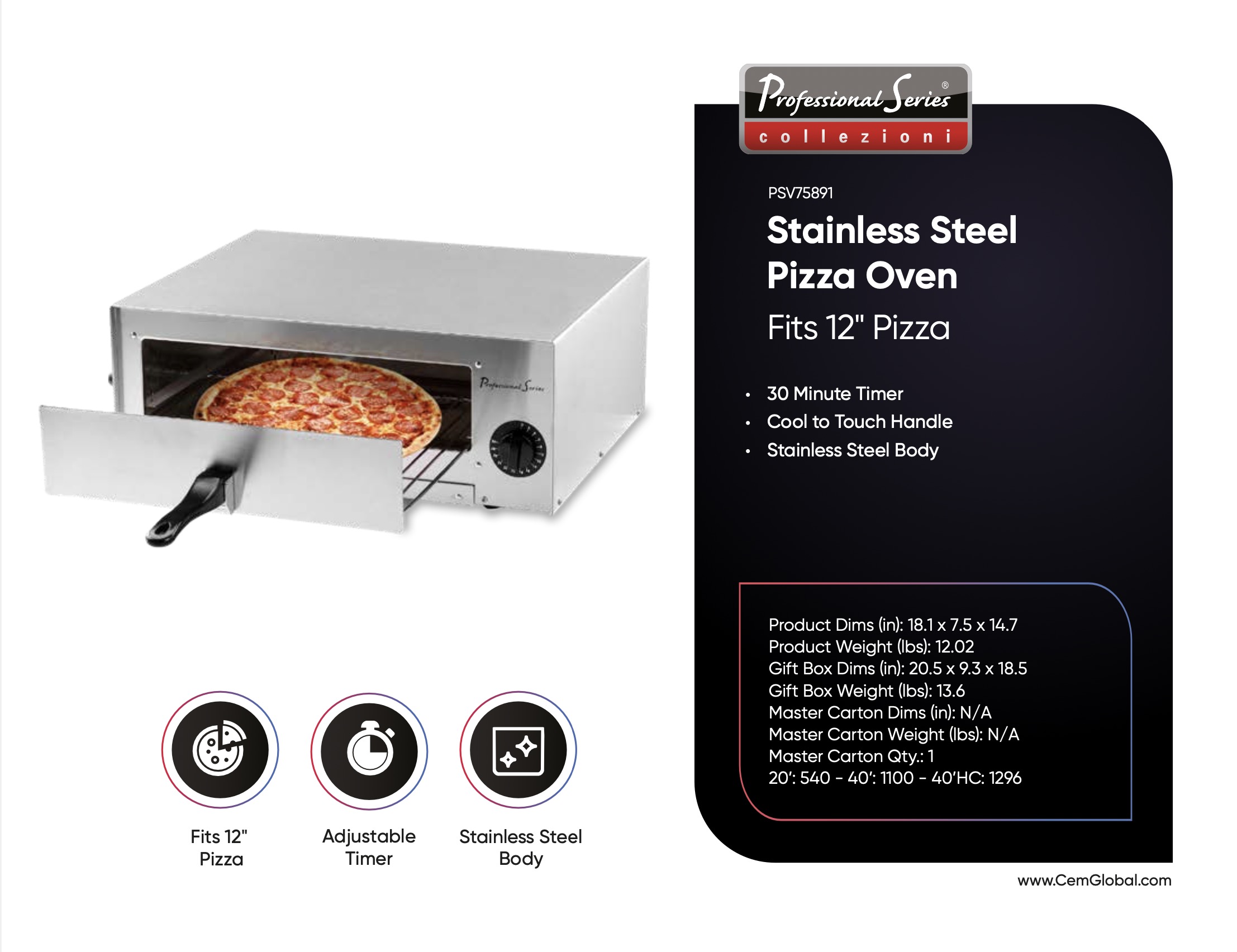 Stainless Steel Pizza Oven Fits 12"