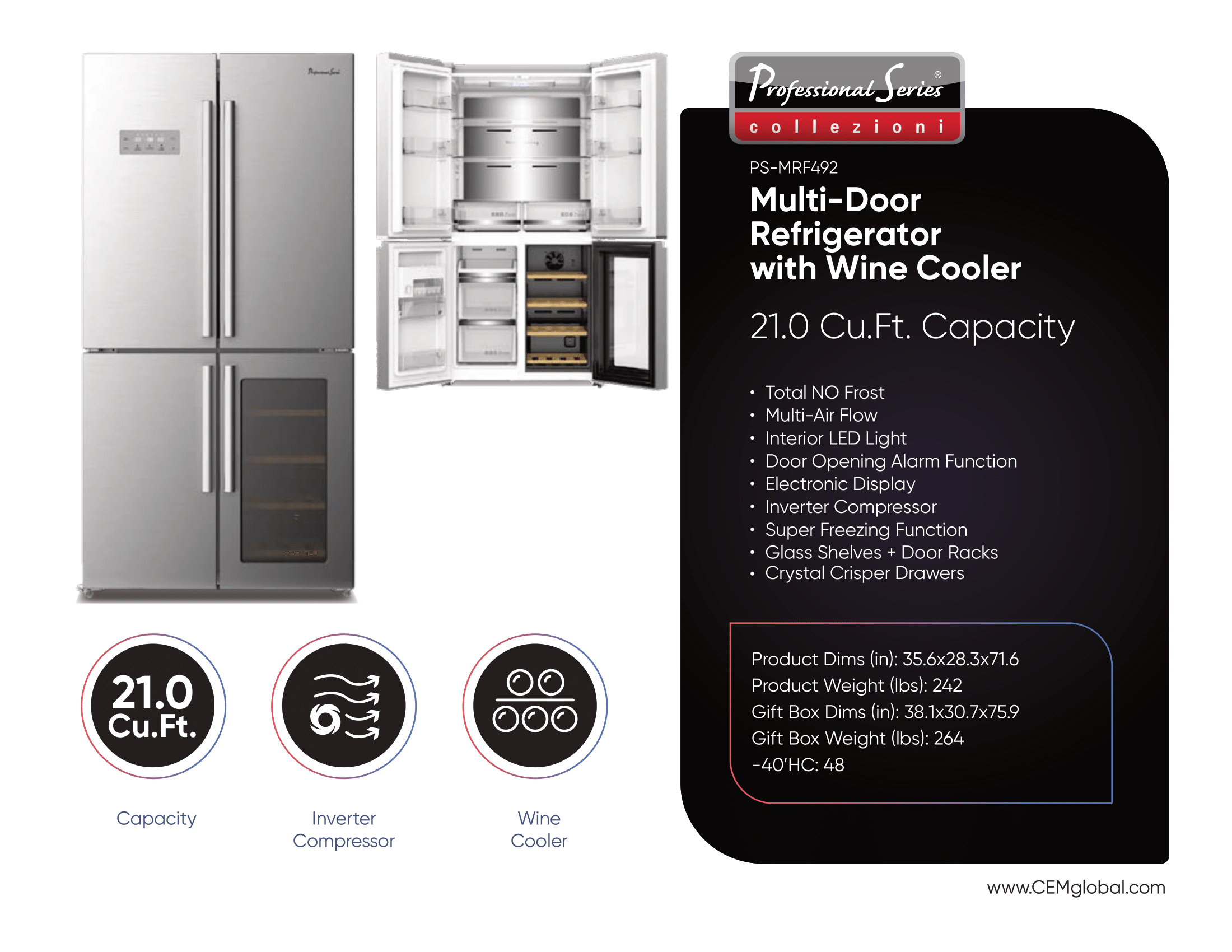 Multi-Door Refrigerator with Wine Cooler 21.0 Cu.Ft