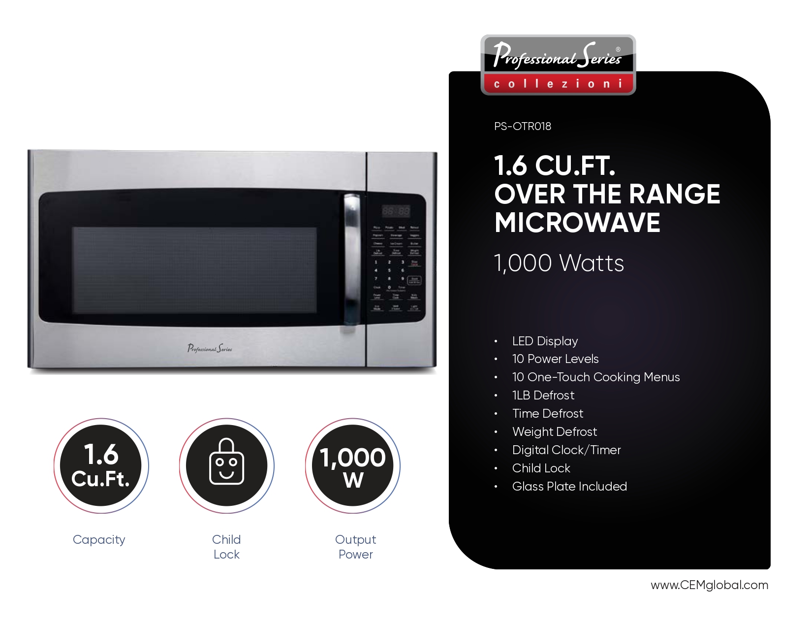 1.6 CU.FT. OVER THE RANGE MICROWAVE