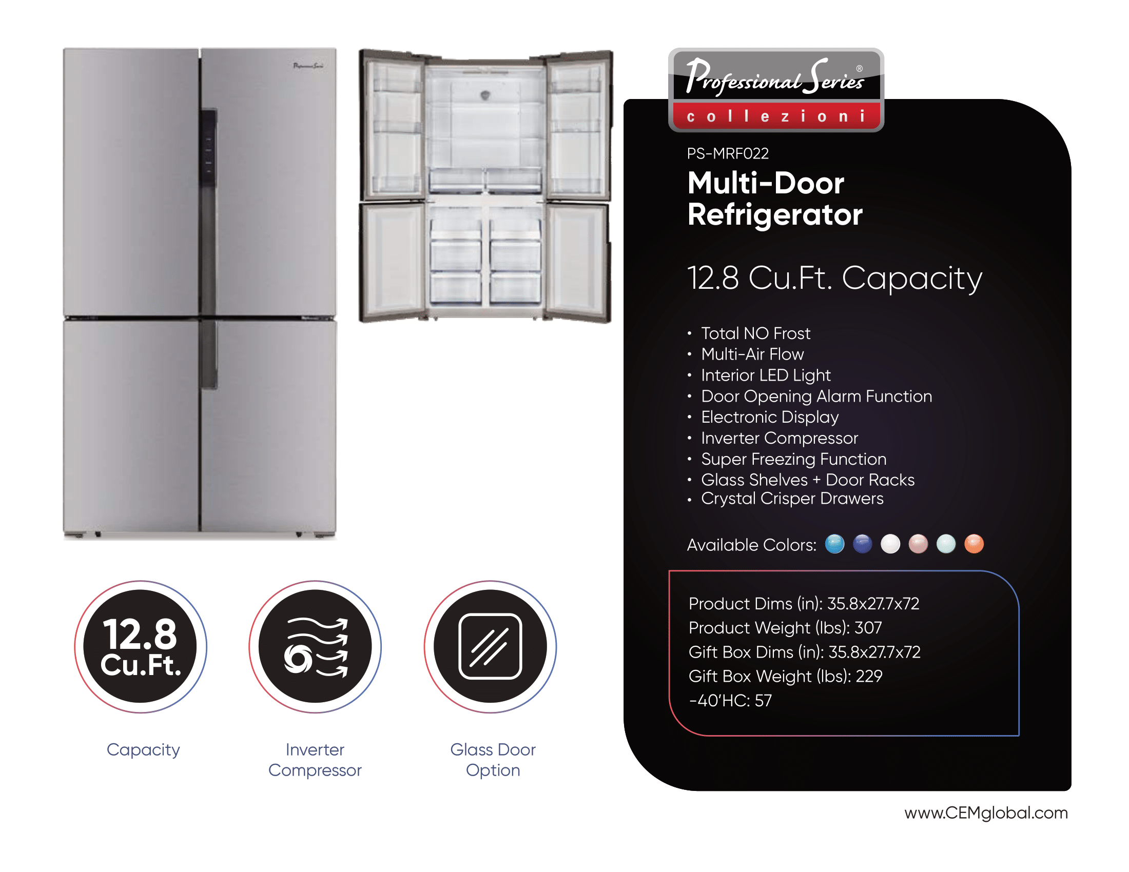 Multi-Door Refrigerator 12.8 Cu.Ft