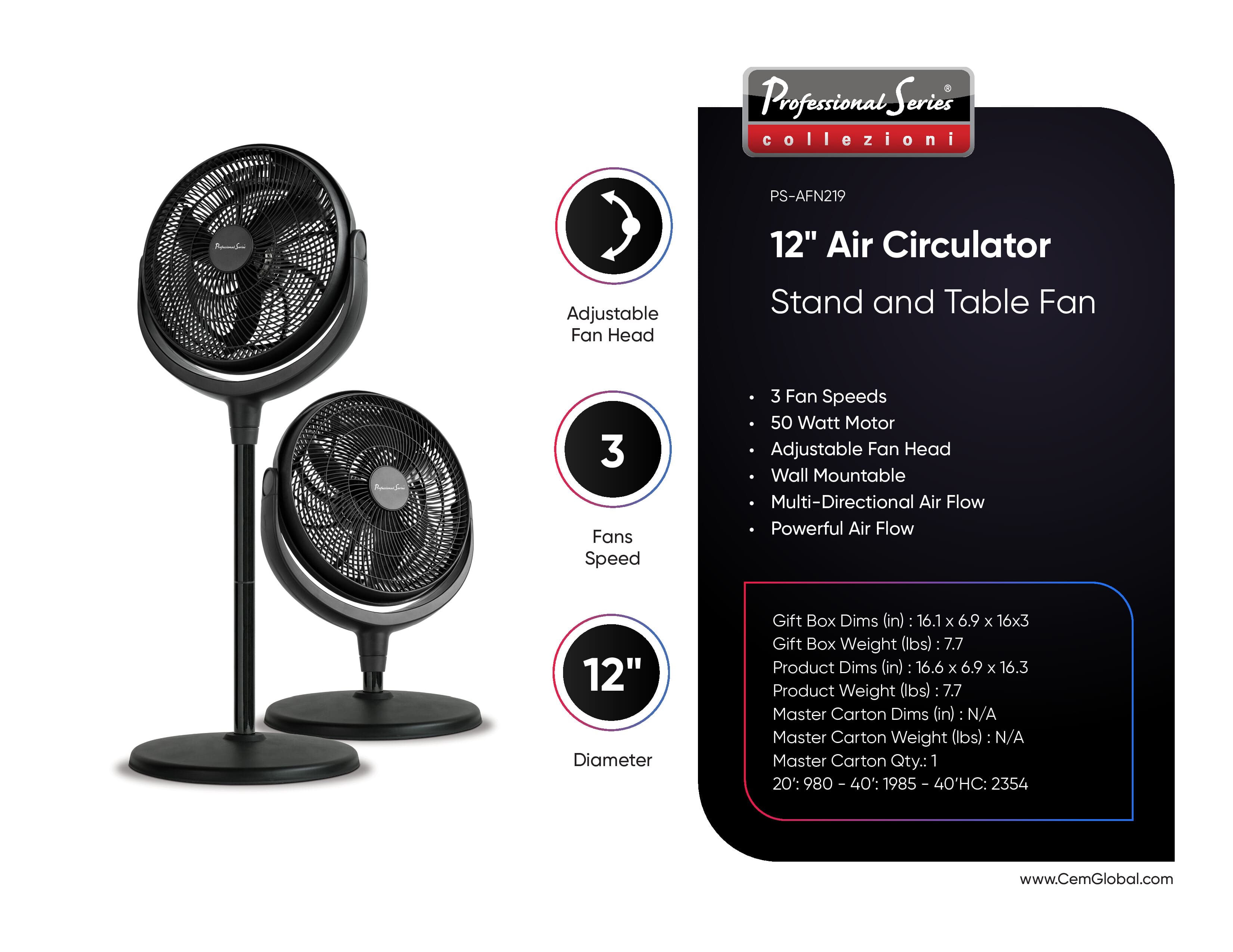12" Air Circulator Stand and Table Fan