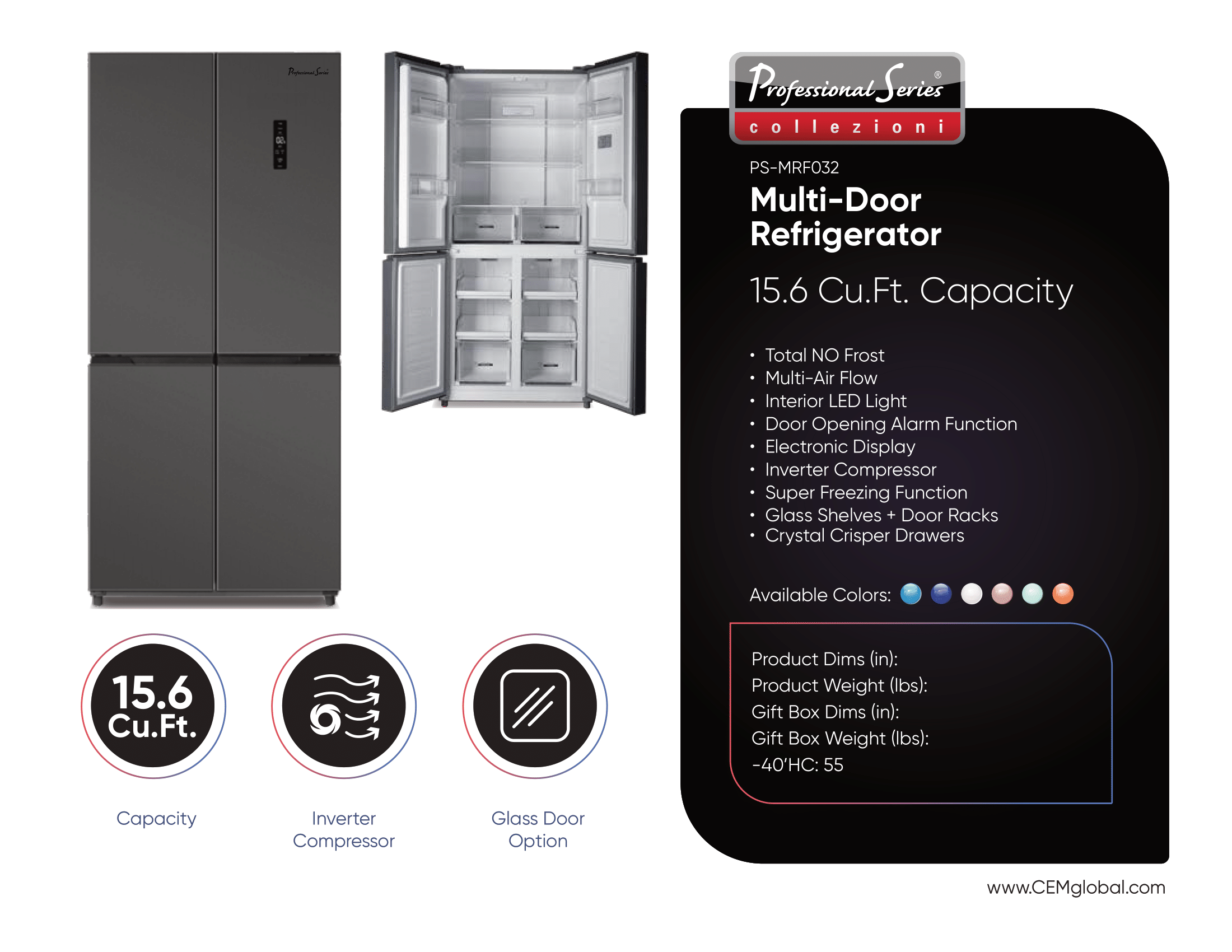 Multi-Door Refrigerator 15.6 Cu.Ft.