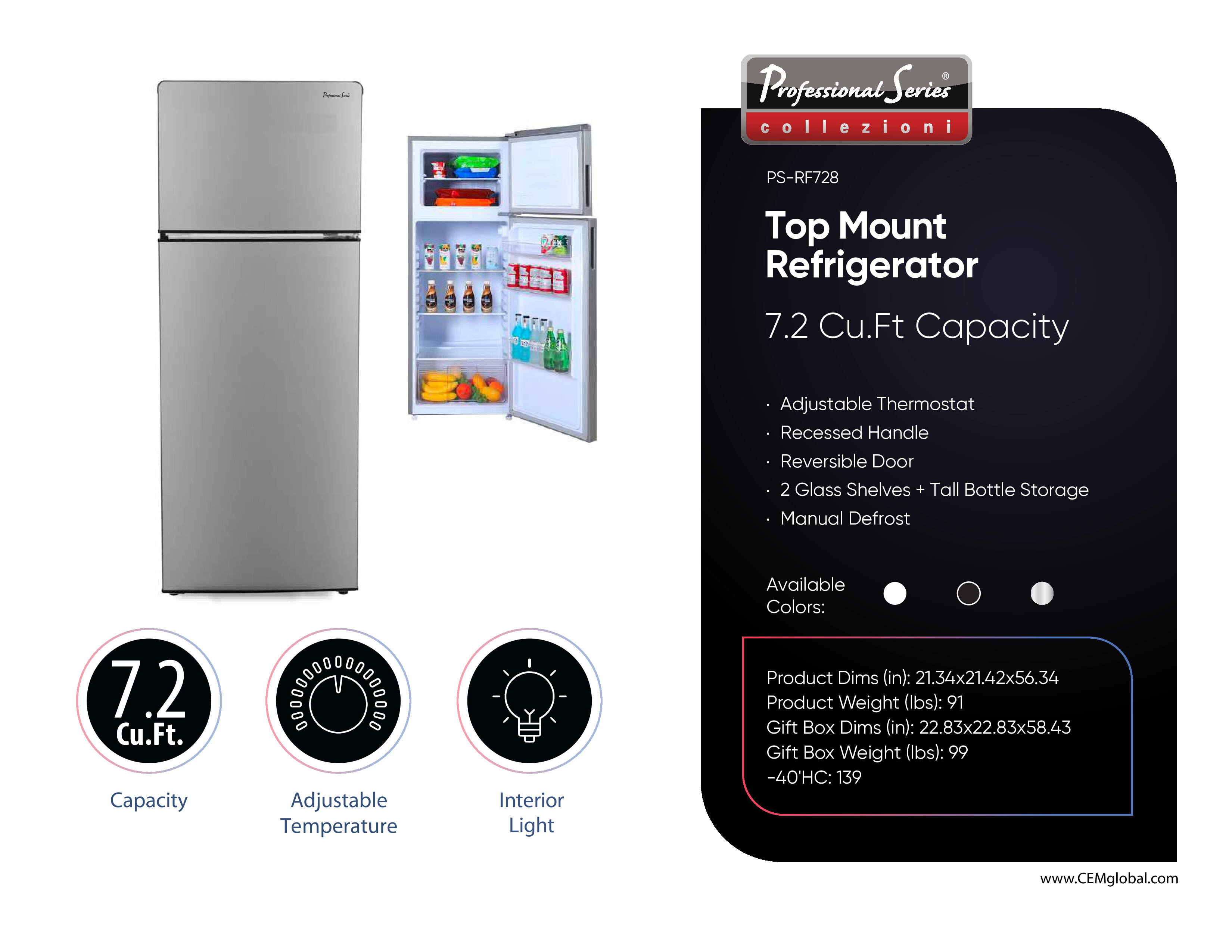 Top Mount Refrigerator 7.2 Cu.Ft Capacity