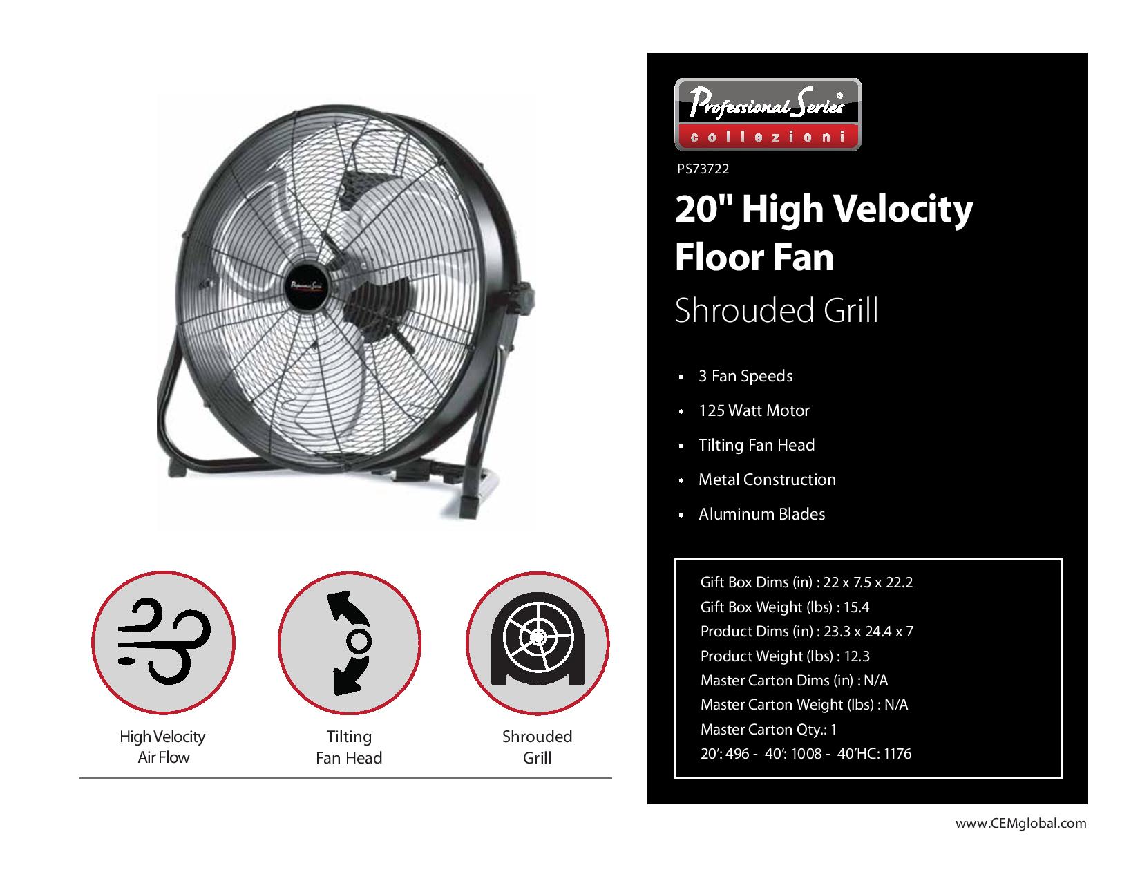 20" High Velocity Floor Fan