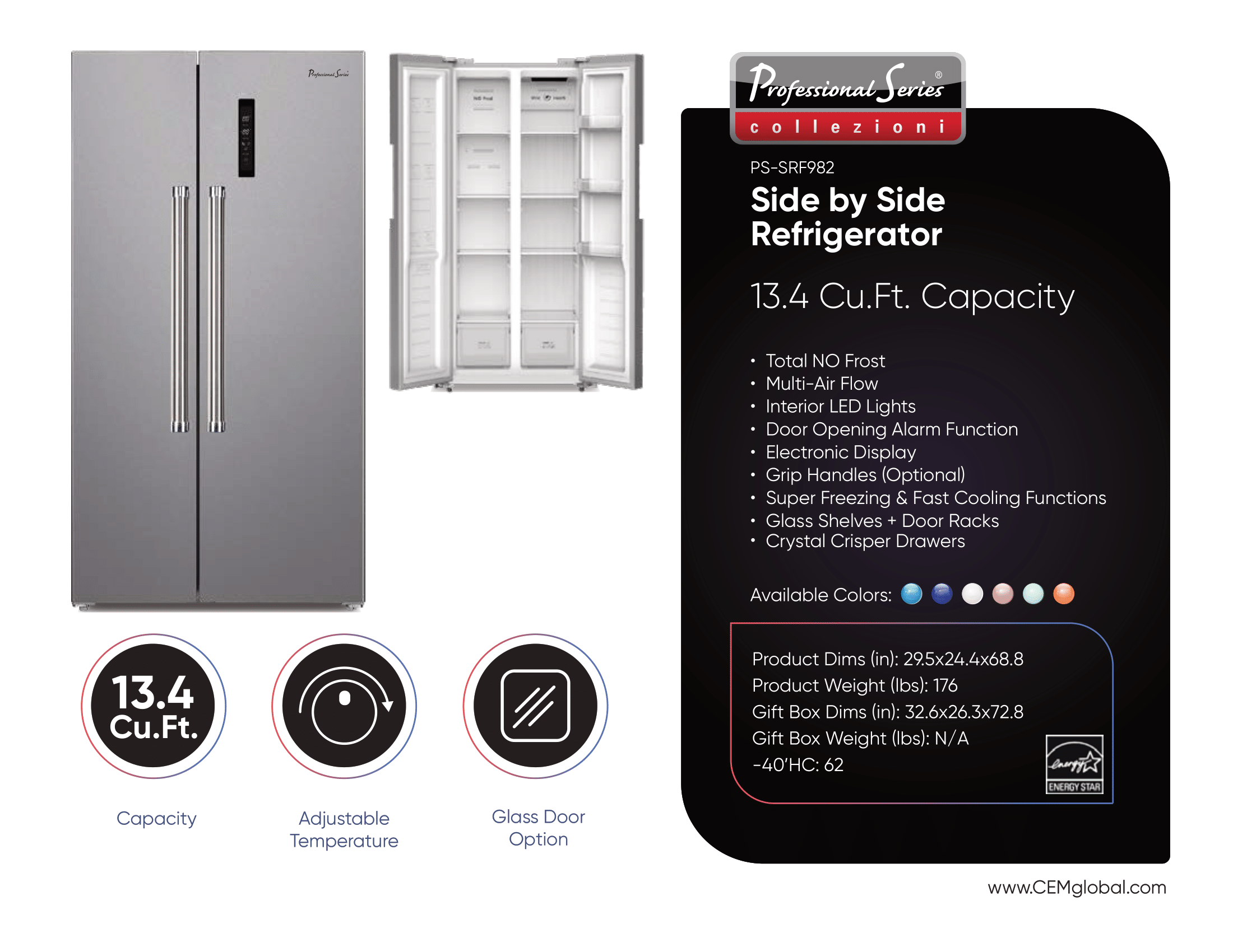 Side by Side Refrigerator 13.4 Cu.Ft