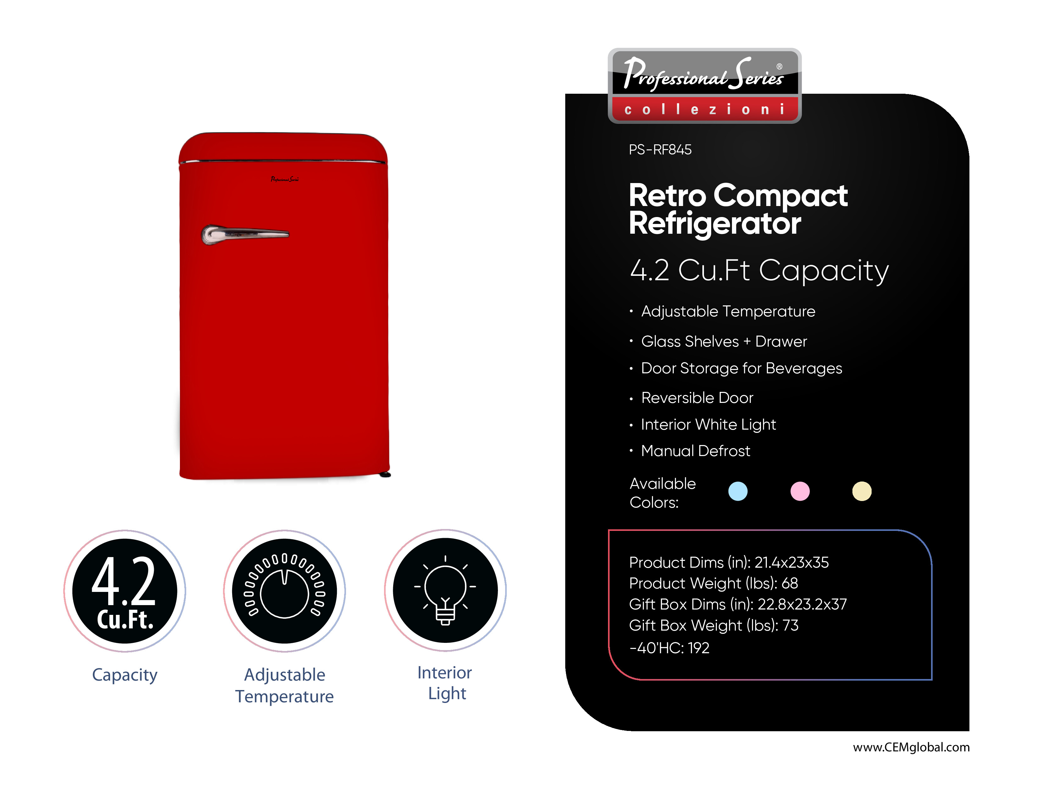 Retro Compact Refrigerator 4.2 Cu.Ft.