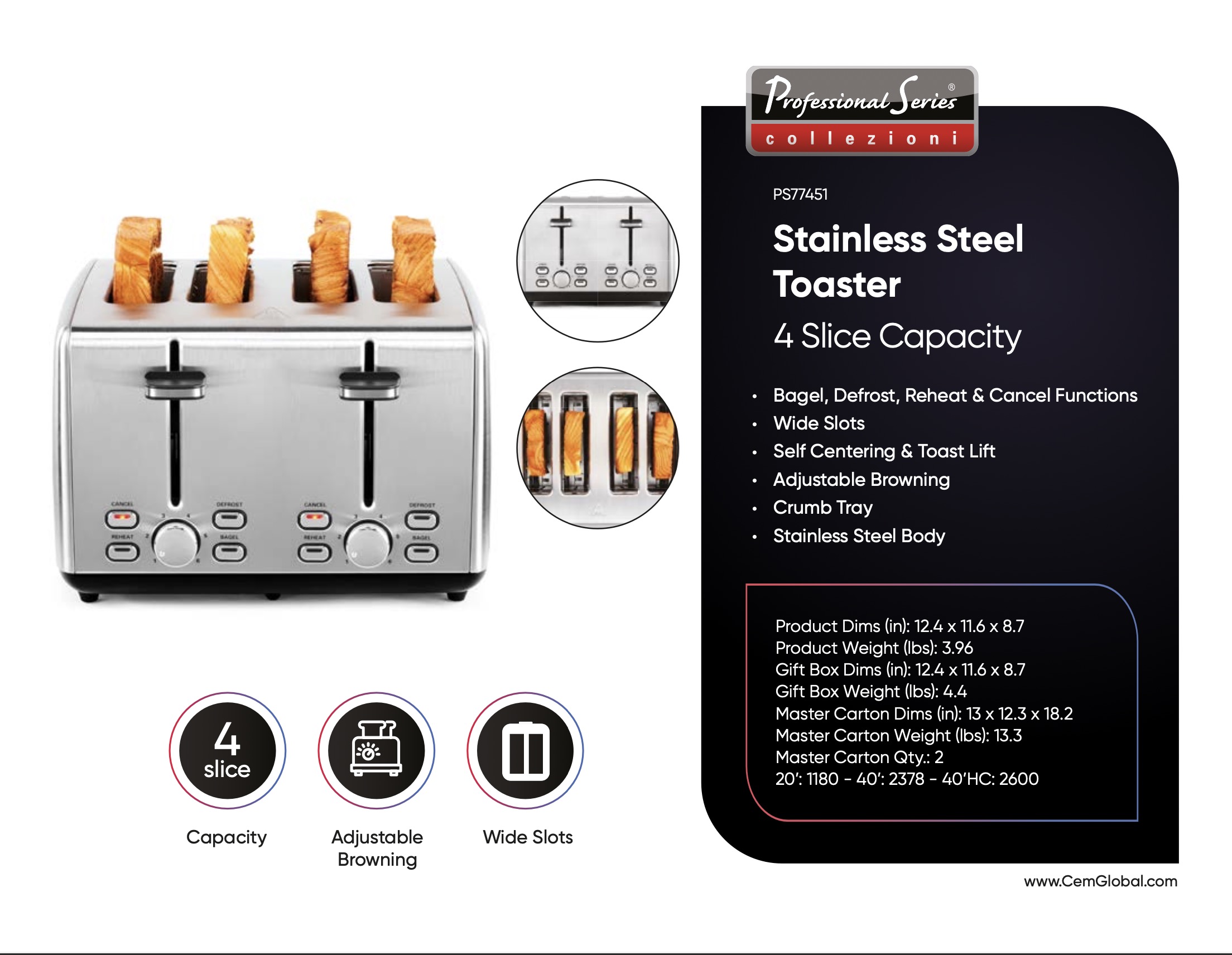 Stainless Steel Toaster 4 Slice