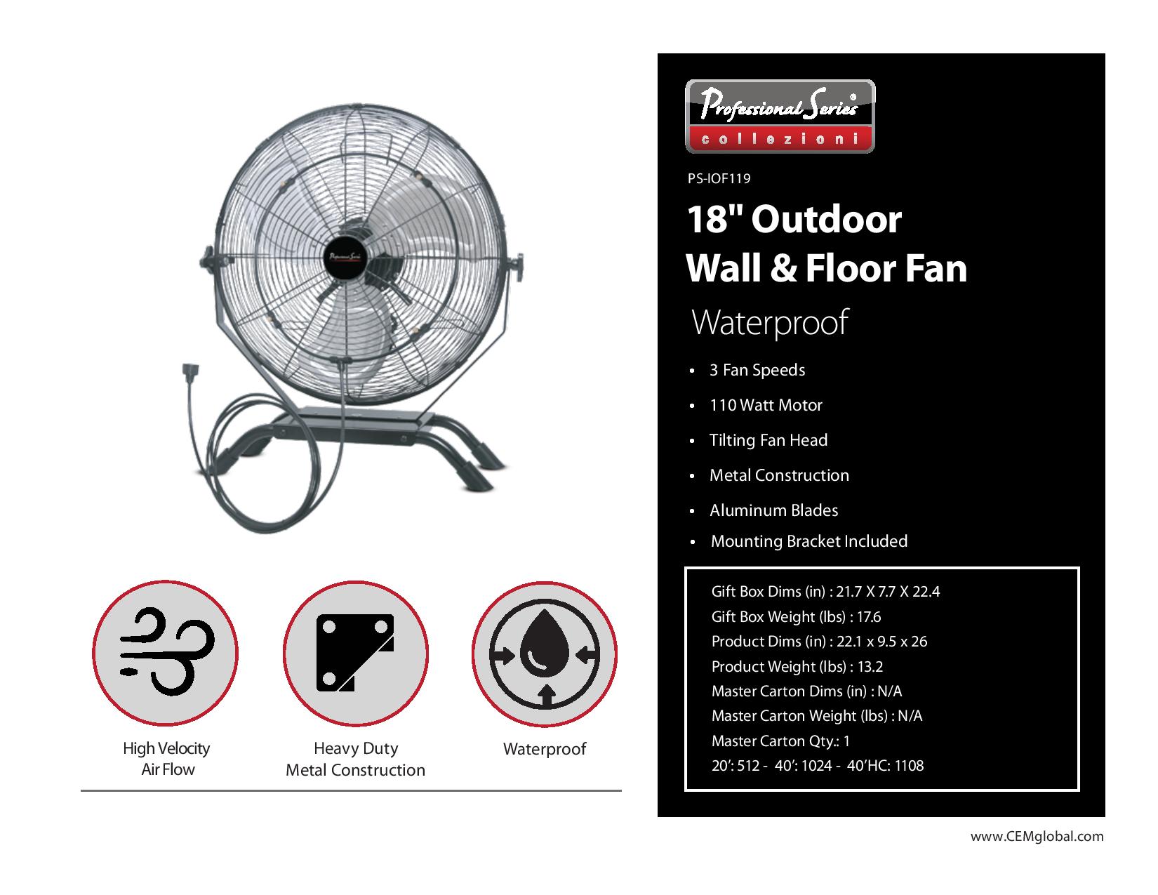 18" Outdoor Wall & Floor Fan Waterproof