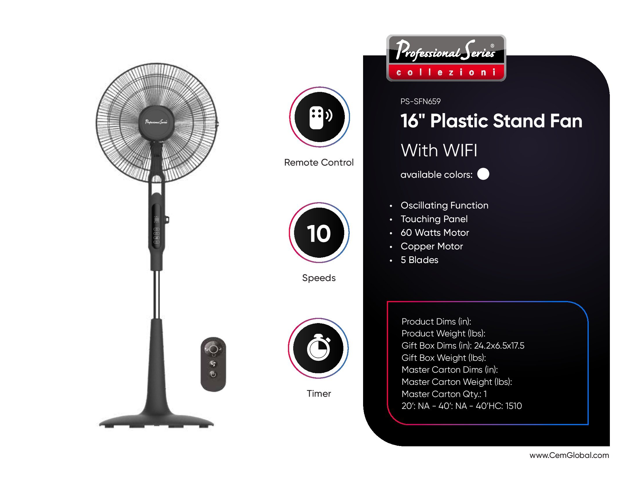 16" Plastic Stand Fan With WIFI