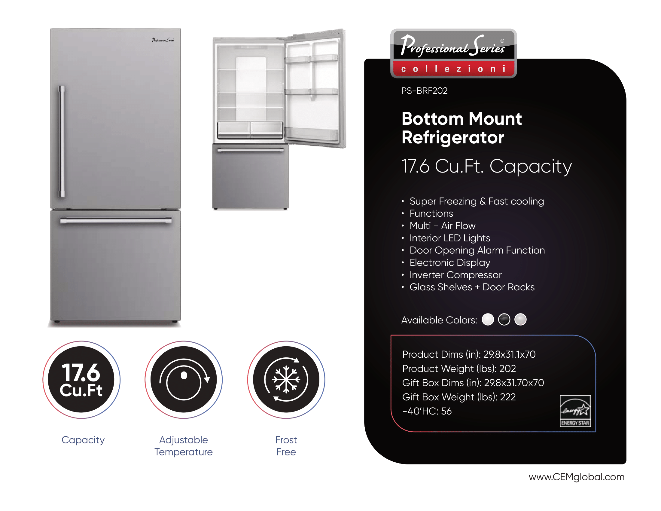 Bottom Mount Refrigerator 17.6 Cu.Ft.