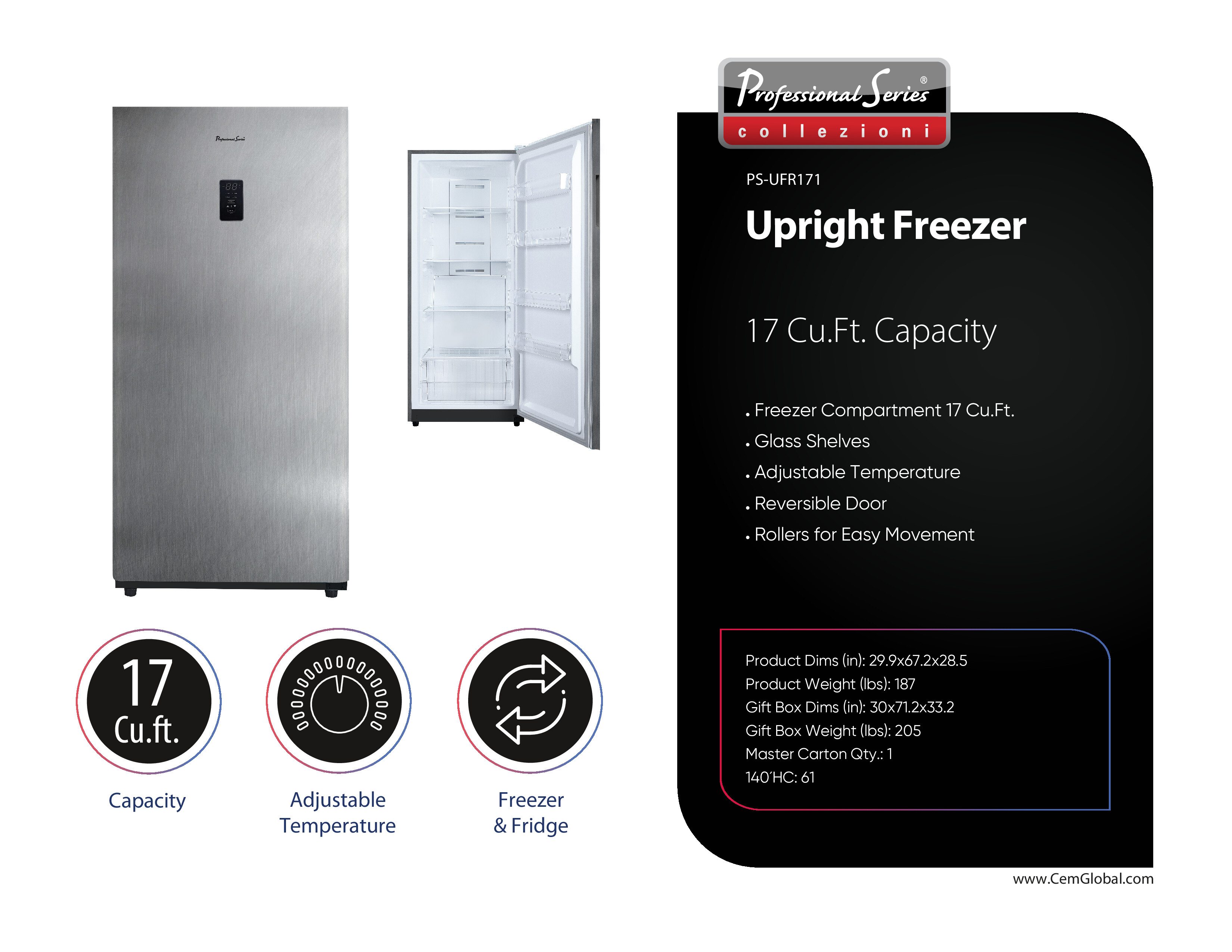 Upright Freezer 17 Cu.Ft. Capacity