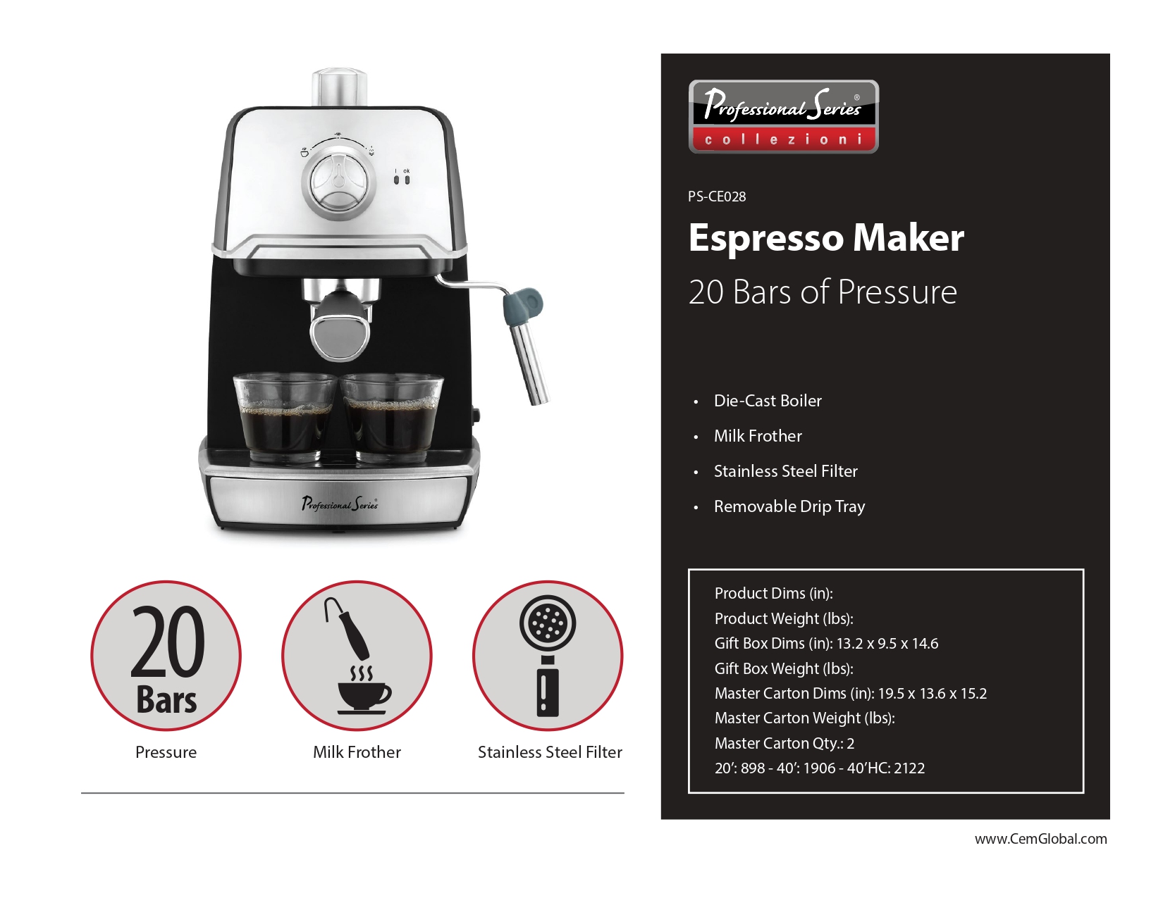 Espresso Maker, 6-Cup, Stainless Steel