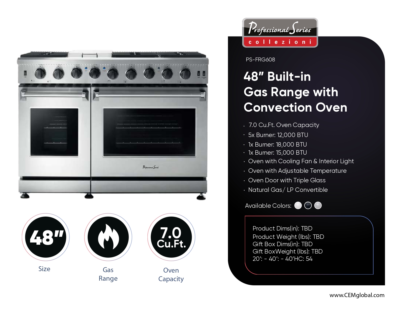 48” Built-in Gas Range with Convection Oven