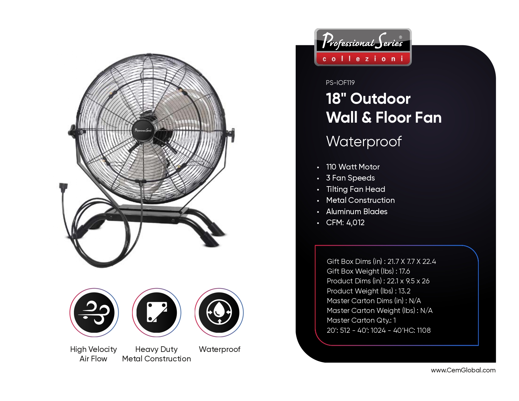 18" Outdoor Wall & Floor Fan
