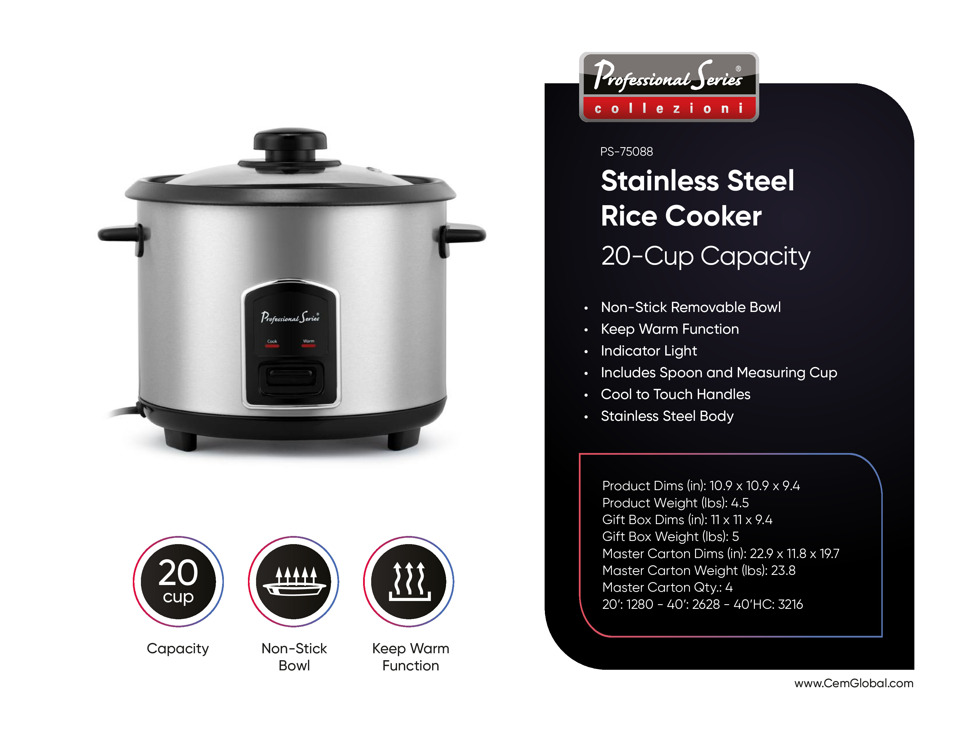 Rice Cooker 20-Cup Capacity
