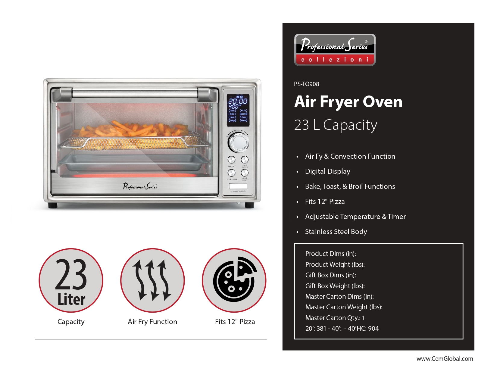 Toaster Oven & Air Fryer, 23L, LED Display. Stainless Steel