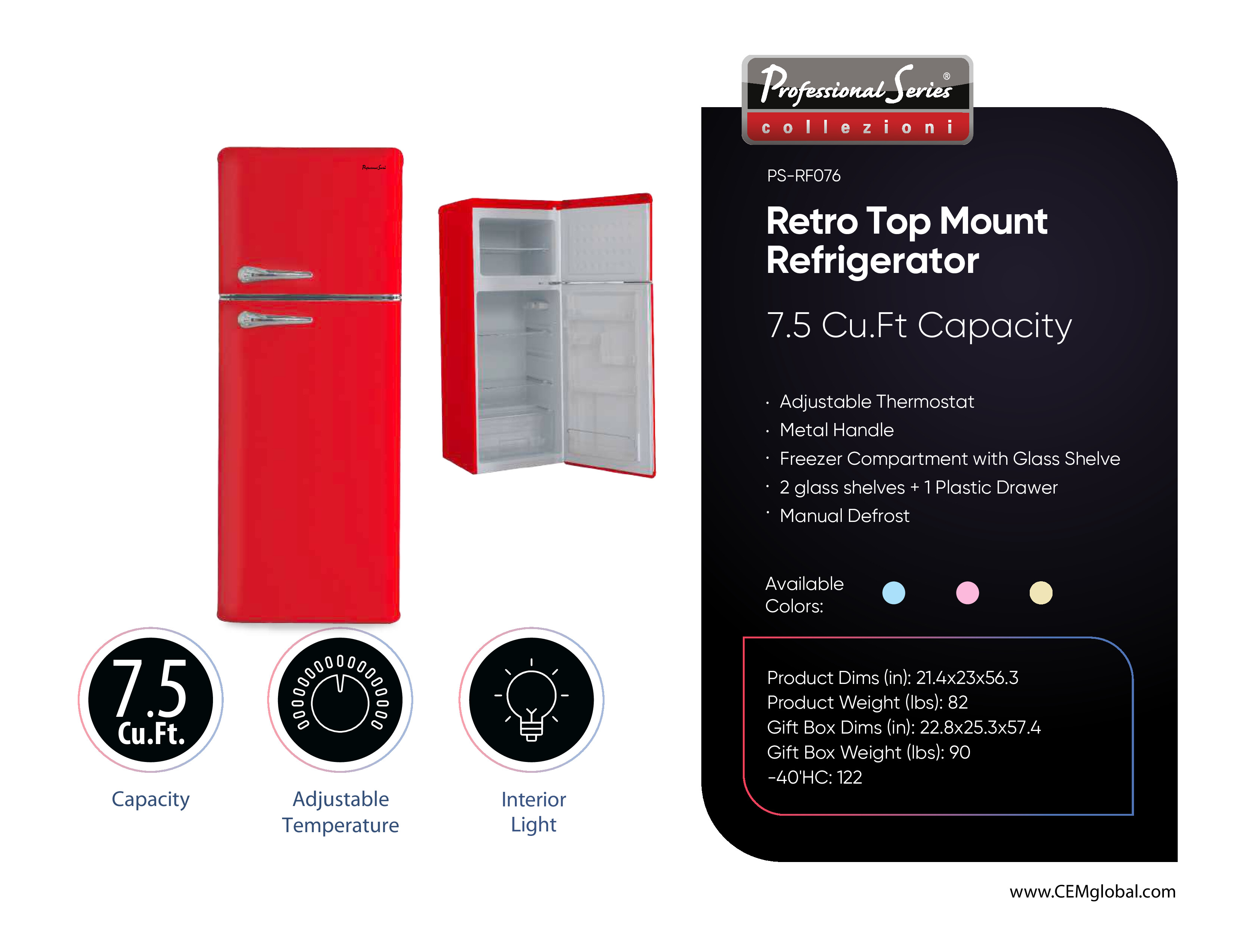 Retro Top Mount Refrigerator 7.5 Cu.Ft.
