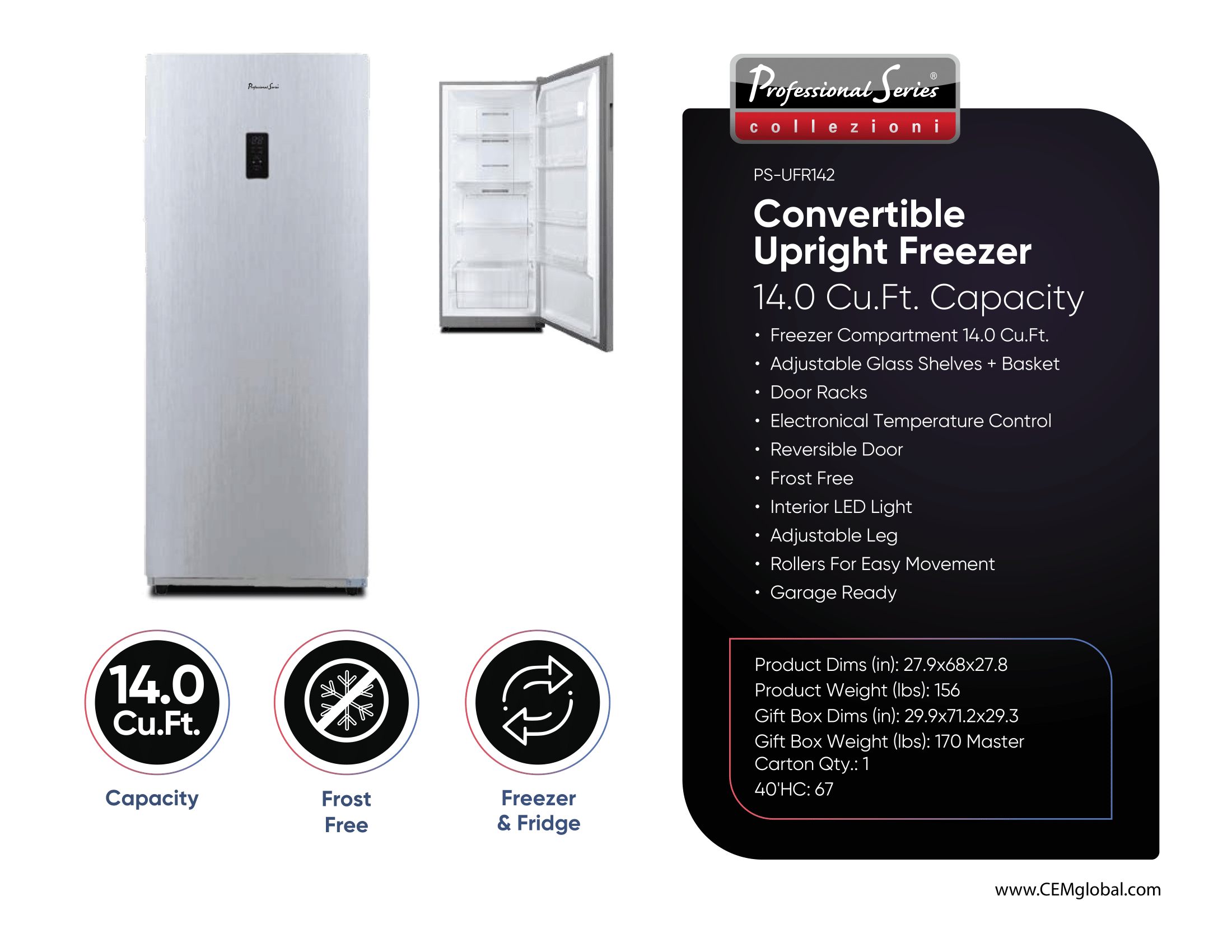 Convertible Upright Freezer 14.0 Cu.Ft.