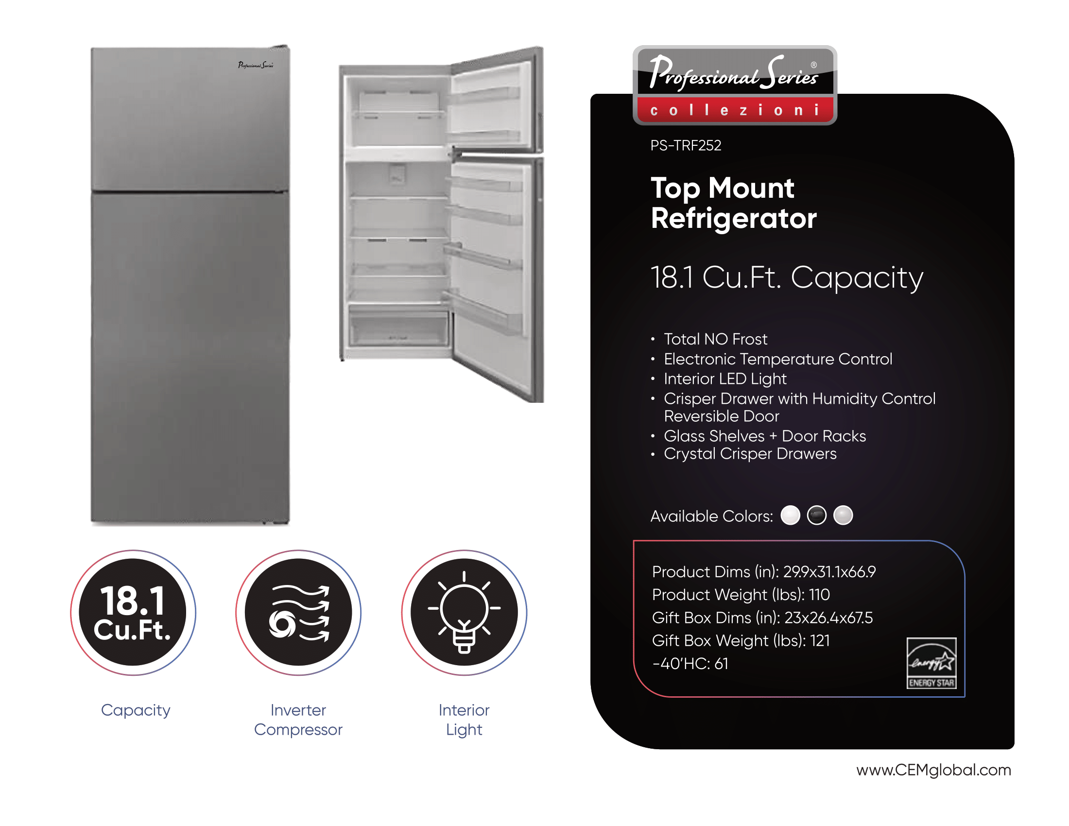 Top Mount Refrigerator 18.1 Cu.Ft.
